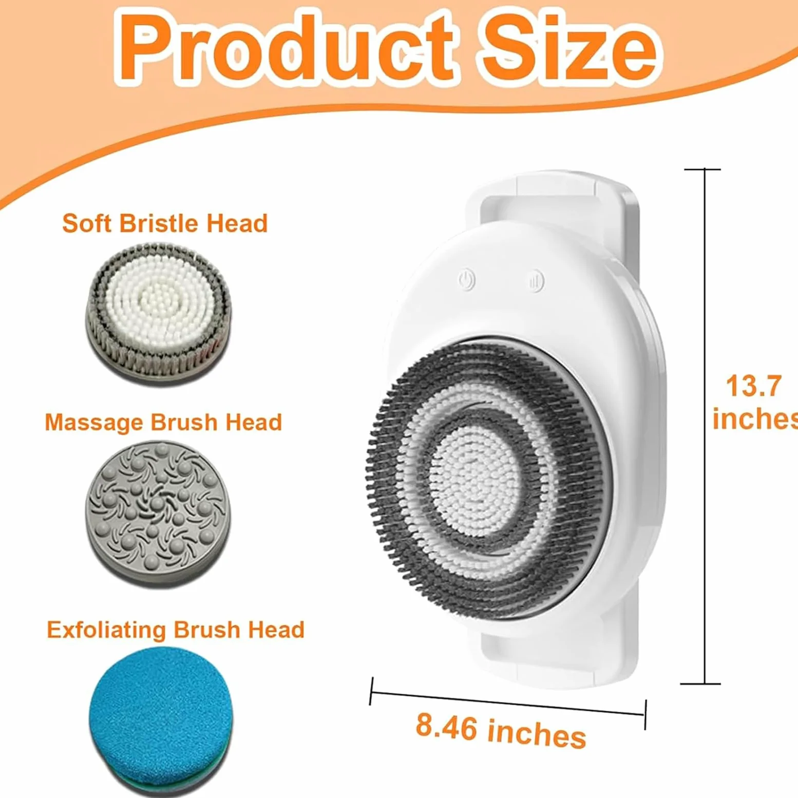 Cepillo Eléctrico para La Espalda para La Ducha, con Cerdas Suaves Exfoliantes, Cepillo Corporal Manos Libres para Montaje En Pared para Limpieza, 3 Velocidades Y 3 Cabezales De Cepillo