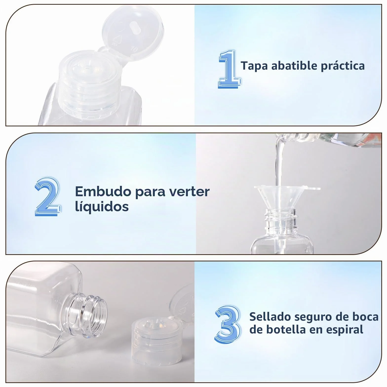 Diboniur Neceser de Viaje 6 Botellas 100 ml Bolsa Vuelo 2 Embudos Kit Champú Crema Loción Aprobado TSA