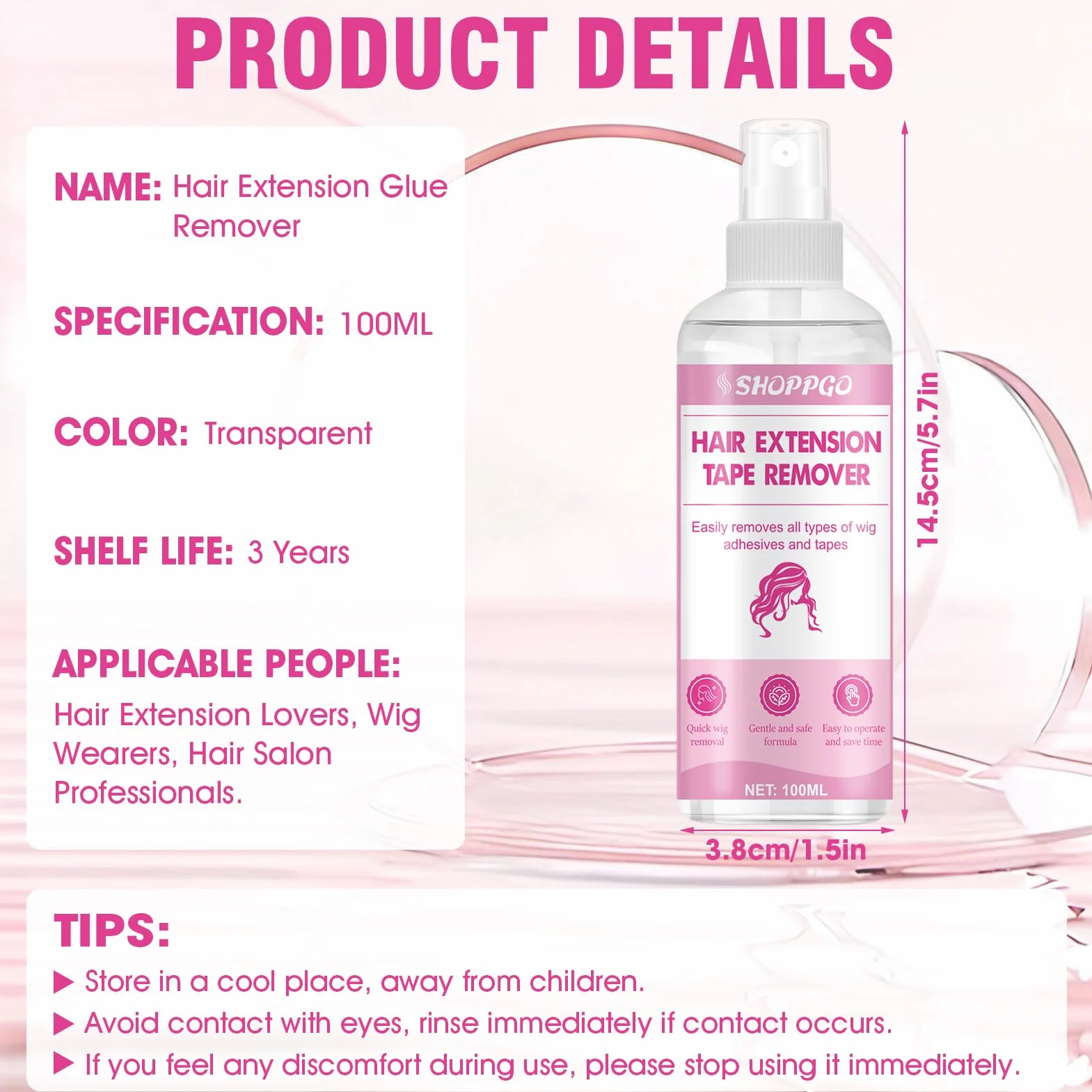 Tape in Extension Remover 100ml，Disolvente Extensiones Adhesivas