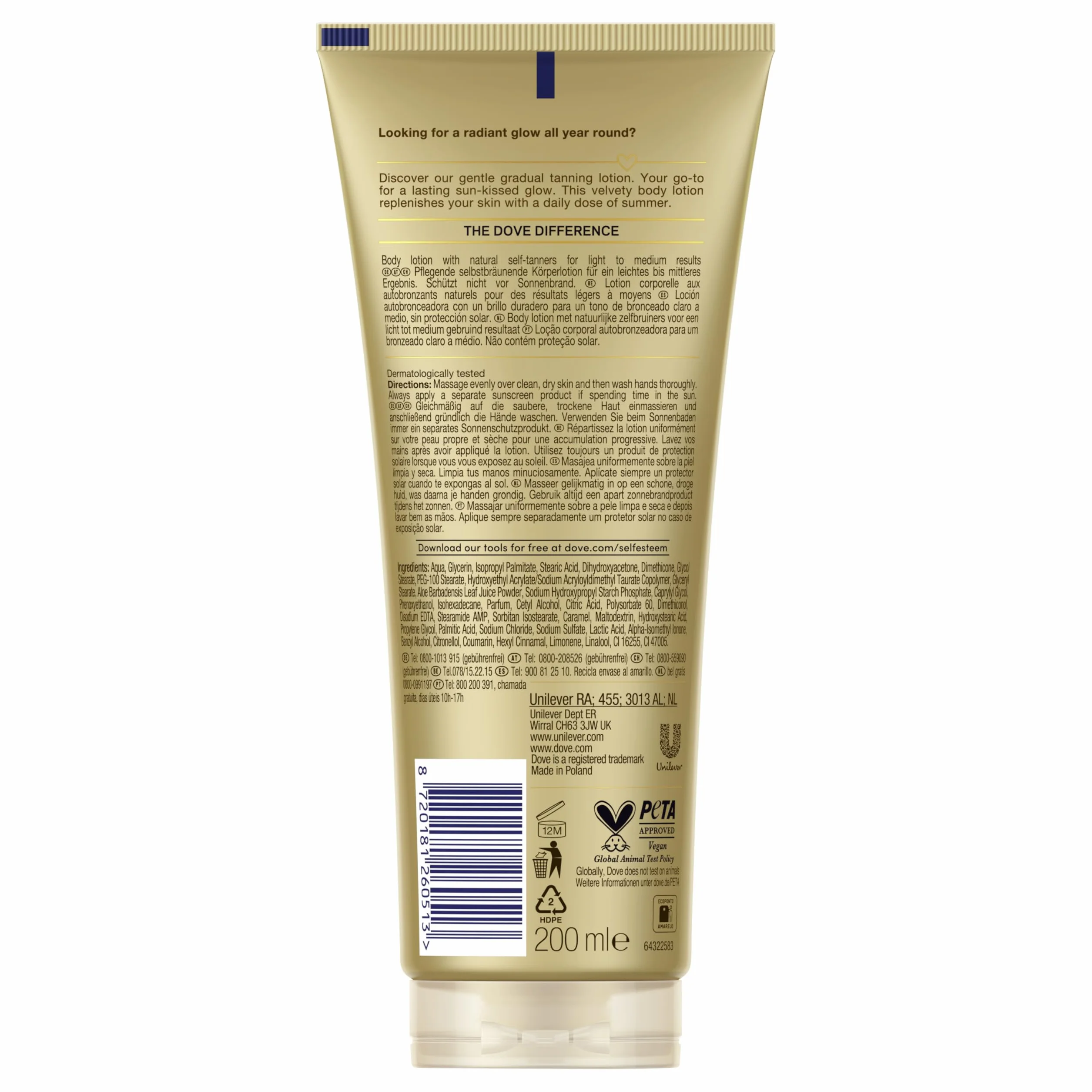 Dove Loción Corporal Autobronceadora Summer Revived 2x200ml Bronceado Gradual Acabado Natural Pieles Medias y Oscuras