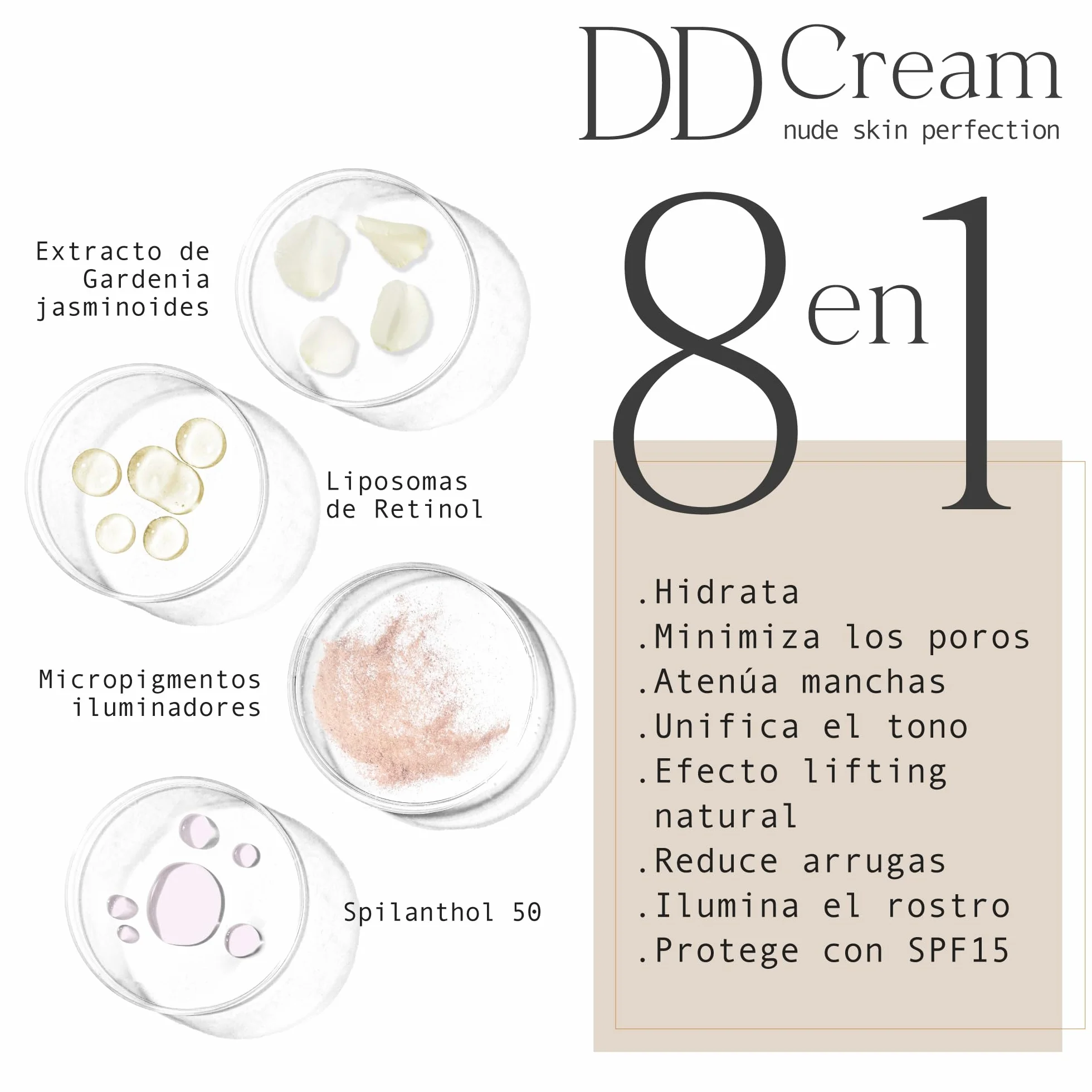Atashi DD Cream Antiedad SPF 15 8 en 1 Crema Hidratante Antiarrugas con Color Retinol 50 mL