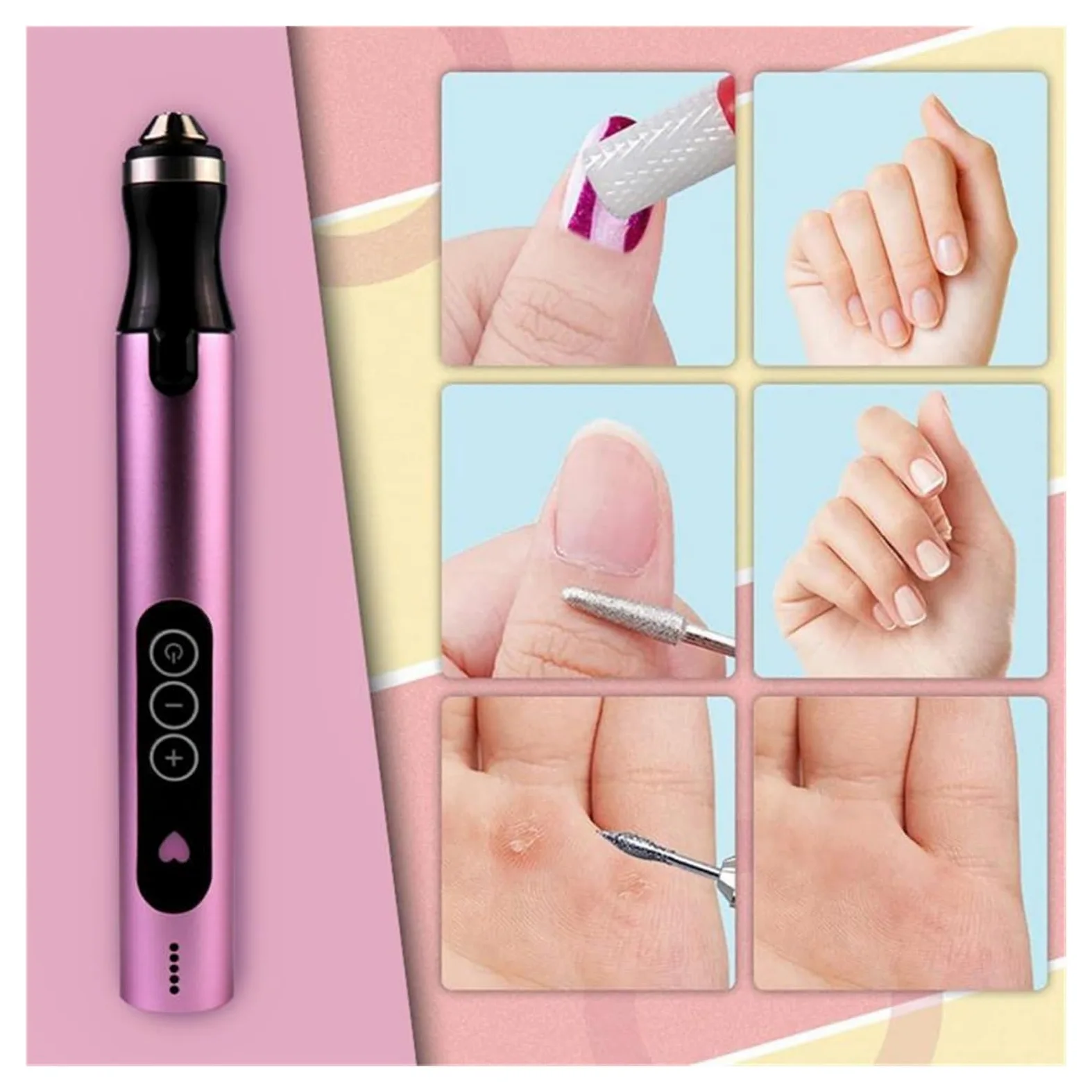 Torno para Uñas Taladro eléctrico for uñas, Juego de Fresas for manicura Profesional, Brocas for uñas, removedor de Esmalte de Gel, manicura artística for uñas(Silver)