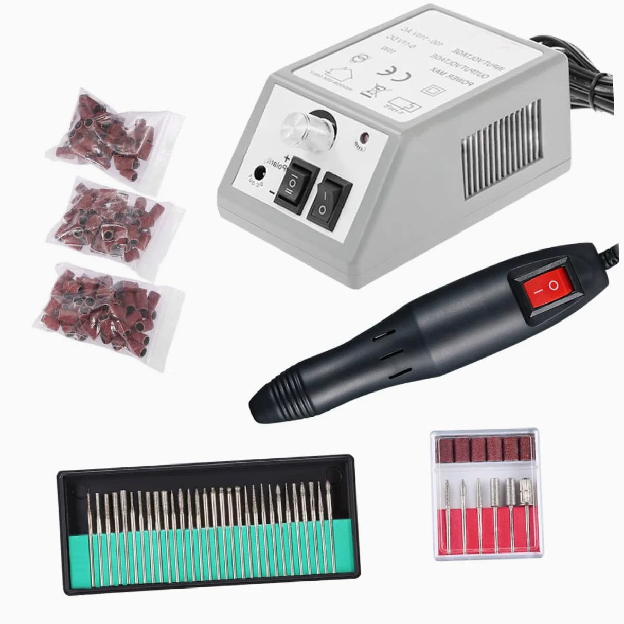 Taladro Eléctrico para Uñas 20000 Rpm, Kit de Manicura | 6 Puntas Estándar, Plástico y Metal, Agarre Cómodo, Uso Profesional y Doméstico