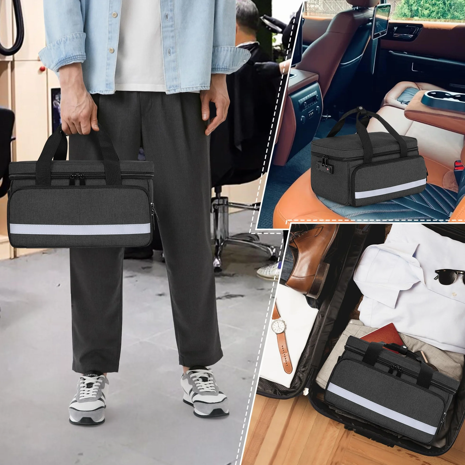 CURMIO Maletín Profesional para Cortapelos, Organizador con Cerradura para Máquinas, Tijeras y Accesorios de Barbería, Solo Bolsa, Negro