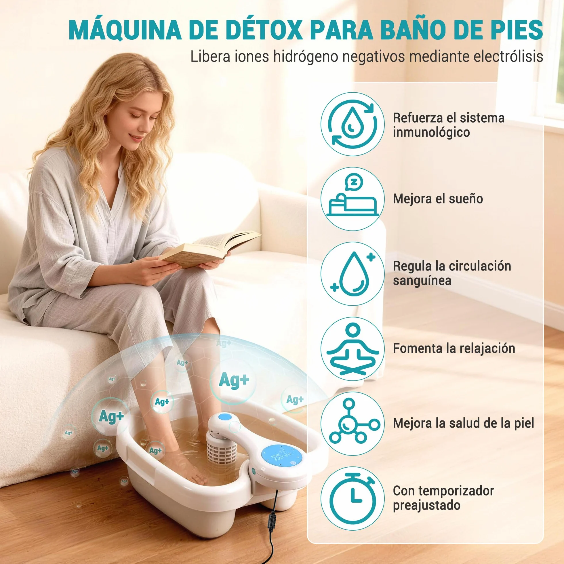 Baño de Pies Iónico Detox, SPA de Un Toque para Casa, Tecnología de Electrolysis y Bienestar