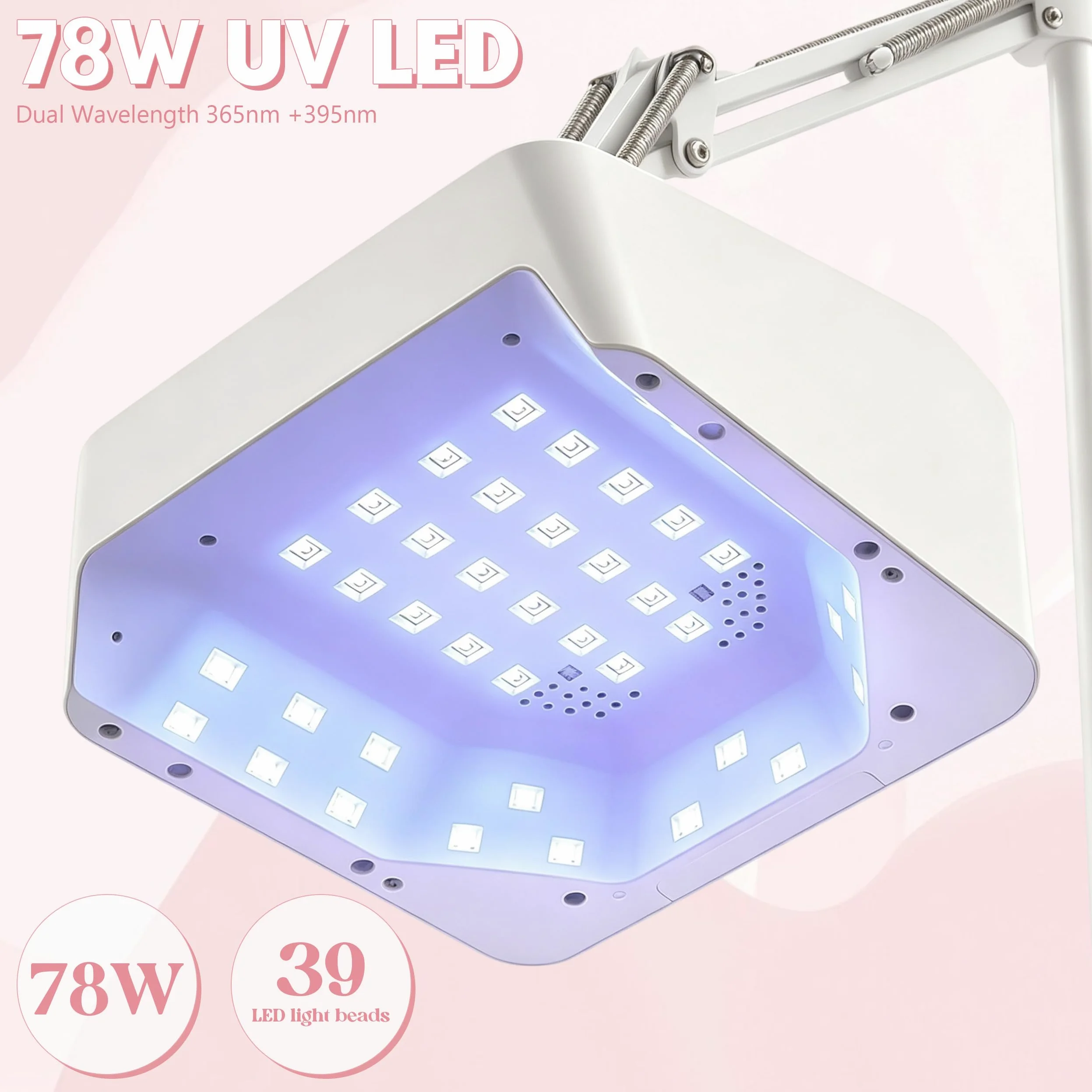 Lámpara de uñas UV, lámpara LED de uñas con temporizador 15/30/60/90s, lámpara colgante de pedicura con soporte y base, lámpara UV recargable para uñas de gel, dedos y pies
