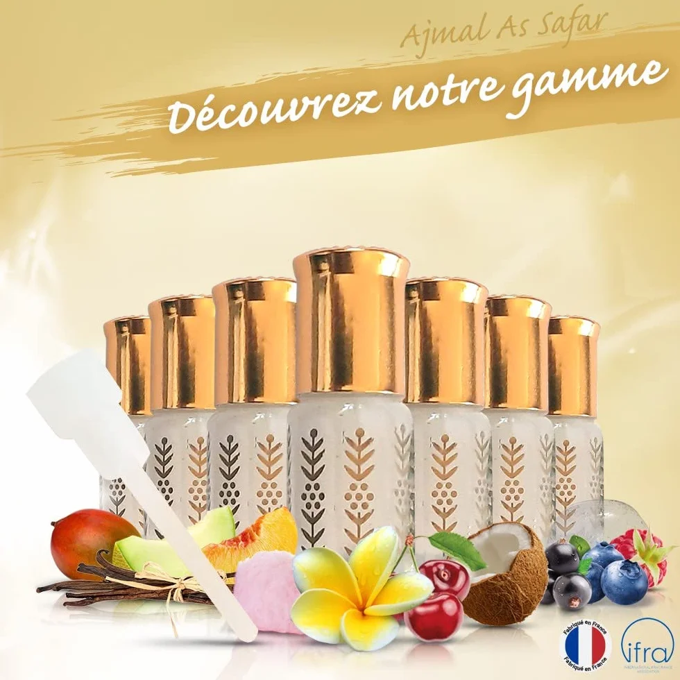 Ajmal As Safar Musc Tahara Aromatisé Pack Best Vanille Monoï Coco lot de 3 Musc Blanc intime 3ml