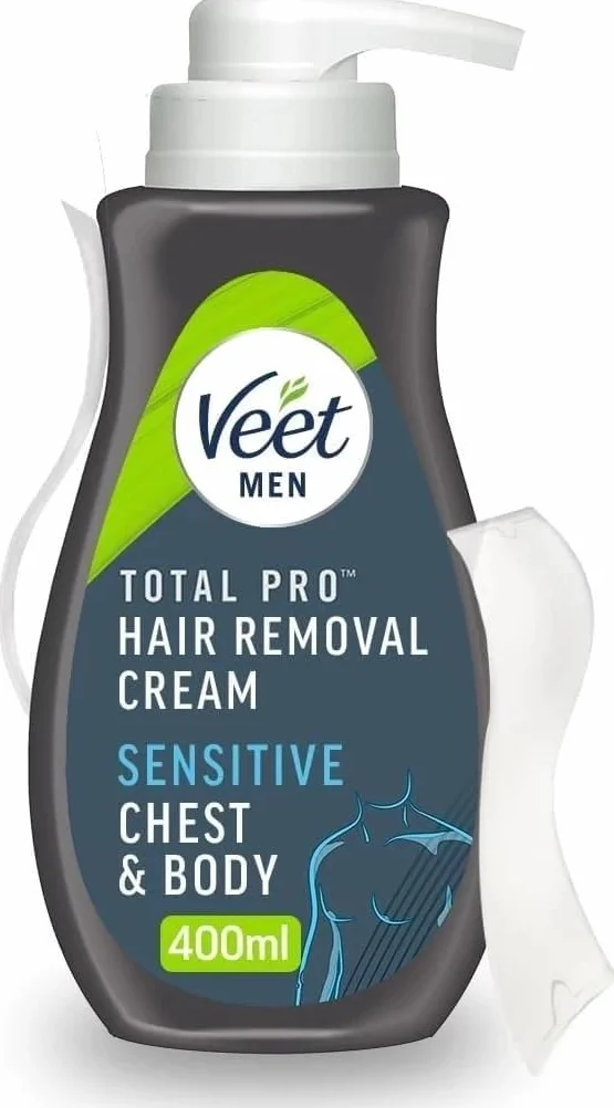 Veet Crema depilatoria para hombres 400 ml piel sensible removedor vello pecho cuerpo hidrata sin cortes