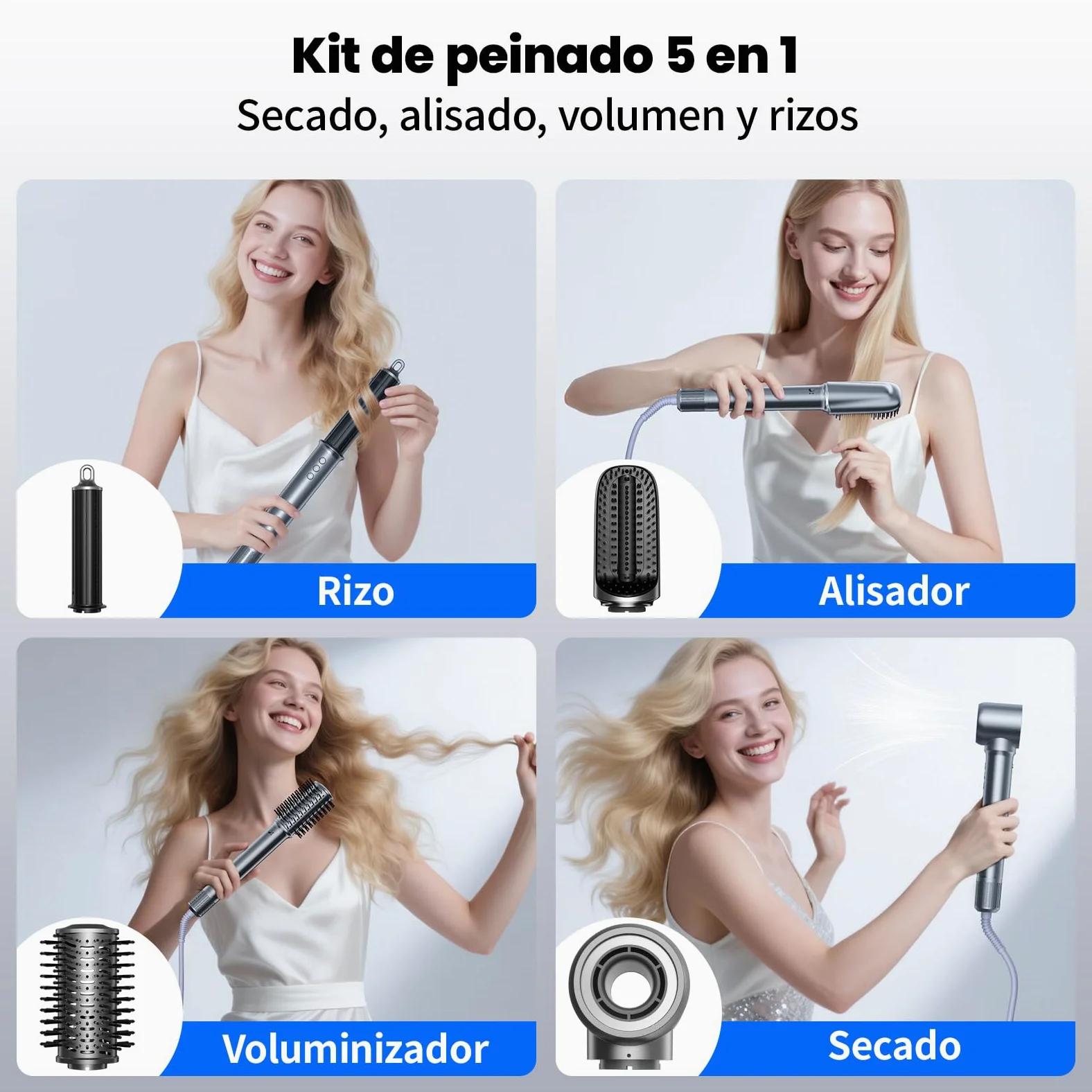 MANKIW 5 en 1 Air Styler Multifuncción, Cepillo Secador de Pelo Iónico de Alta Velocidad, con Auto-Rizadores 35/50mm, Cepillo Alisador, Voluminizador, 3 Temperaturas