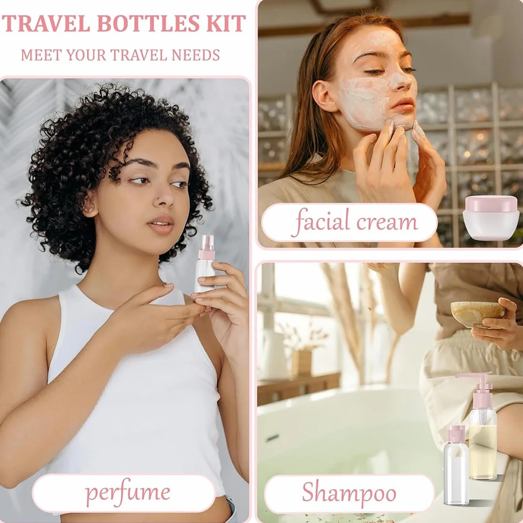 Botellas de viaje 8 pcs, contenedores recargables para líquidos, champú, loción y gel de ducha