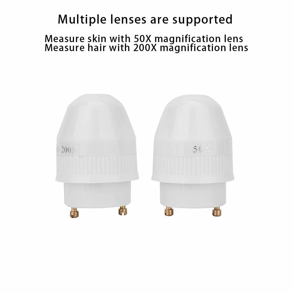 Analizador de Pelo de la Piel, 5 en 50X/200X Lente escáner Digital Detector Cuero Cabellado escáner Recargable detección de Humedad Aceite folículo piloso Cuero Cabellado probador pigmentos Piel(EU)