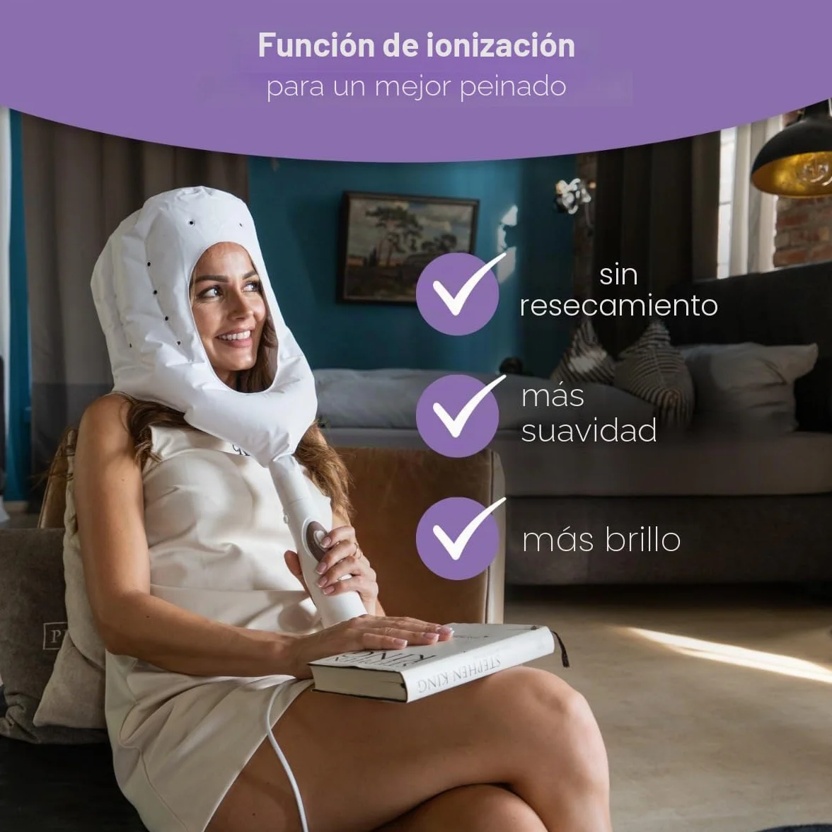 ProfiCare PC-HTH 3003 Campana de secado iónica 3 en 1 secador de pelo y cepillo rizador blanco