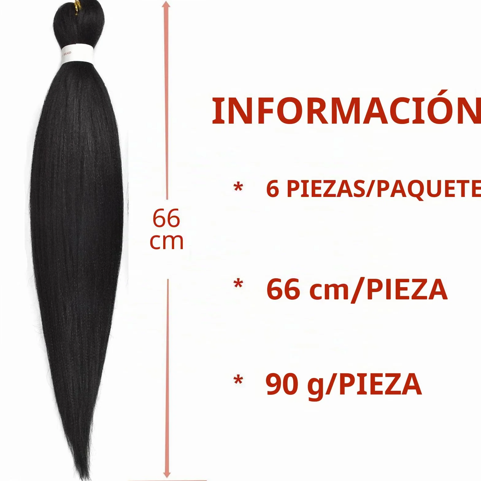 Yaki Braiding Hair Easy Trenzas Extensiones de Pelo 66cm 6pc Pre-Stretched Profesional Fibra Sintético 1B
