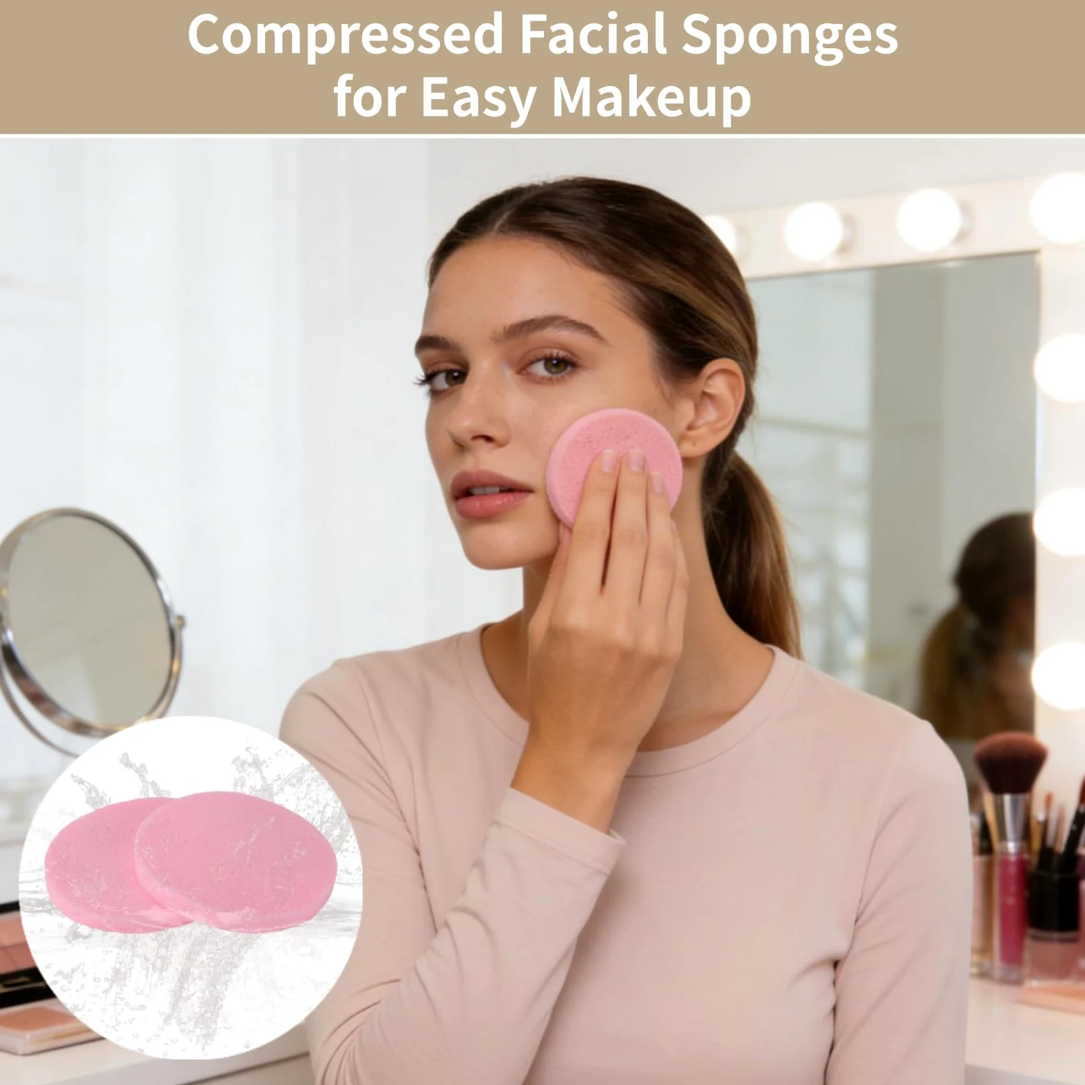 360 esponjas faciales comprimidas, esponjas de maquillaje suaves de PVA para el cuidado diario de la piel y la aplicación, rosa, ampliable a 3.1 pulgadas, forma redonda, ideal para viajes y uso