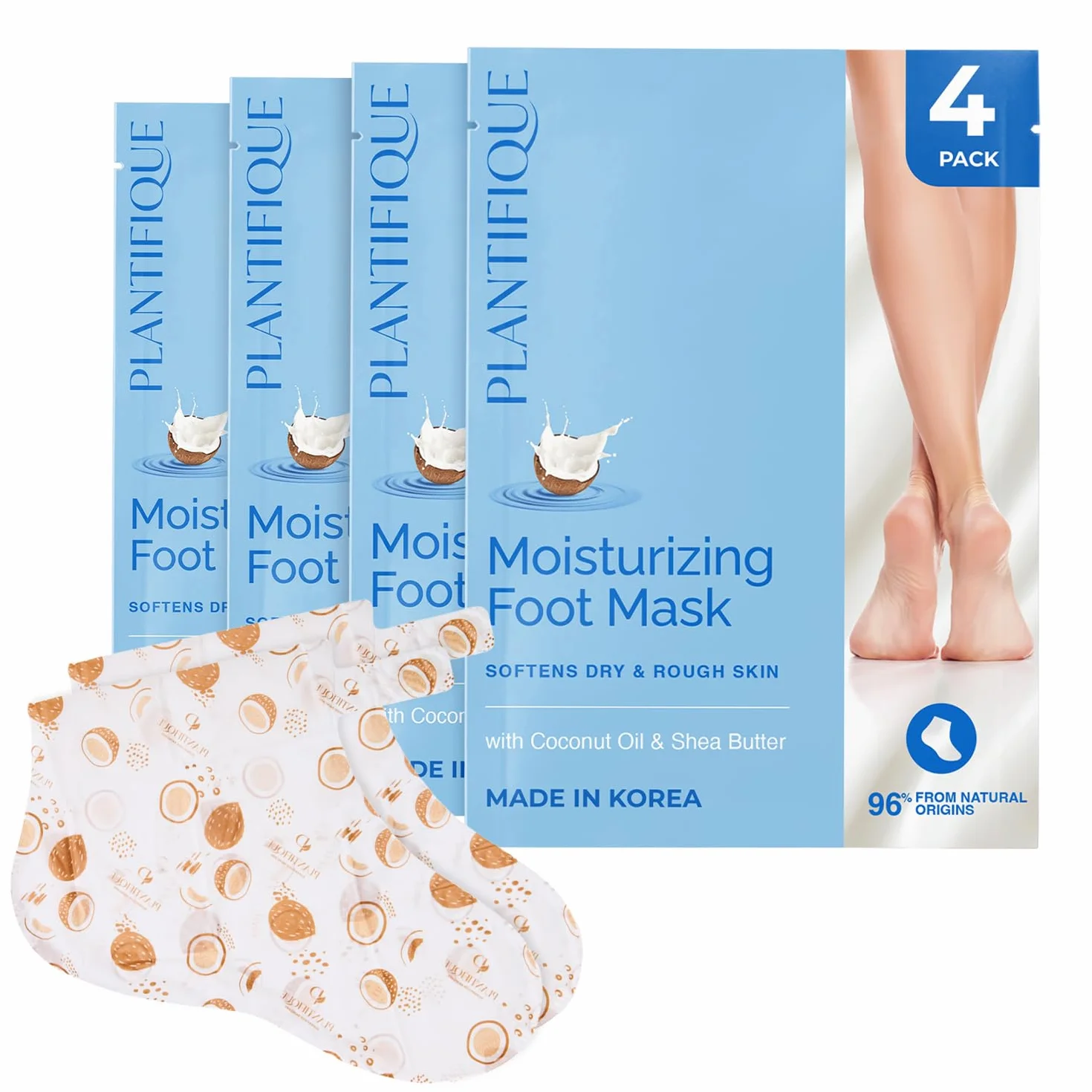 PLANTIFIQUE Korean Foot Mask 4 Pares Mascarilla Pies Hidratante para Pies Muy Secos y Agrietados