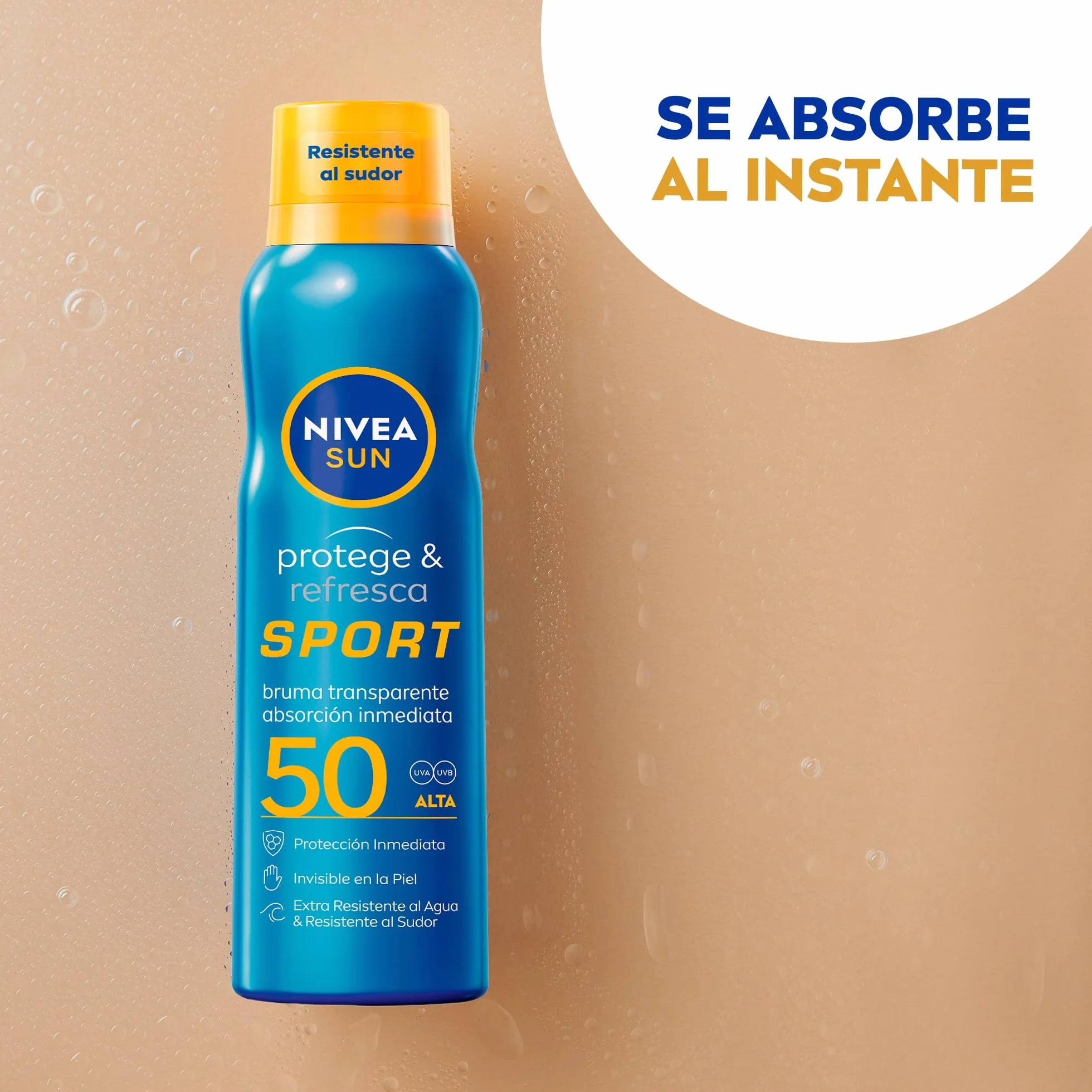 NIVEA SUN Protege & Refresca Spray Bruma Solar FP50 200 ml Protector Solar Transparente Resistente al Agua