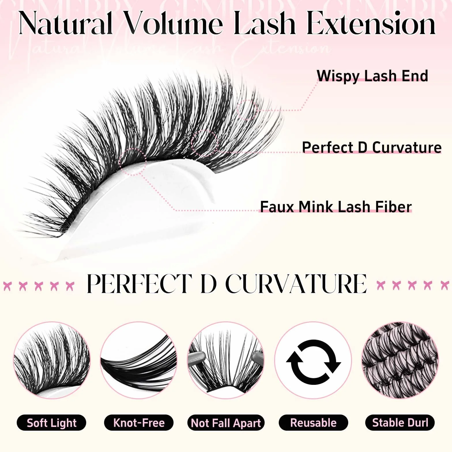 GEMERRY Pestañas Postizas D Curl 8-16mm Mix 30D-100D Pelo a Pelo Cluster Lashes