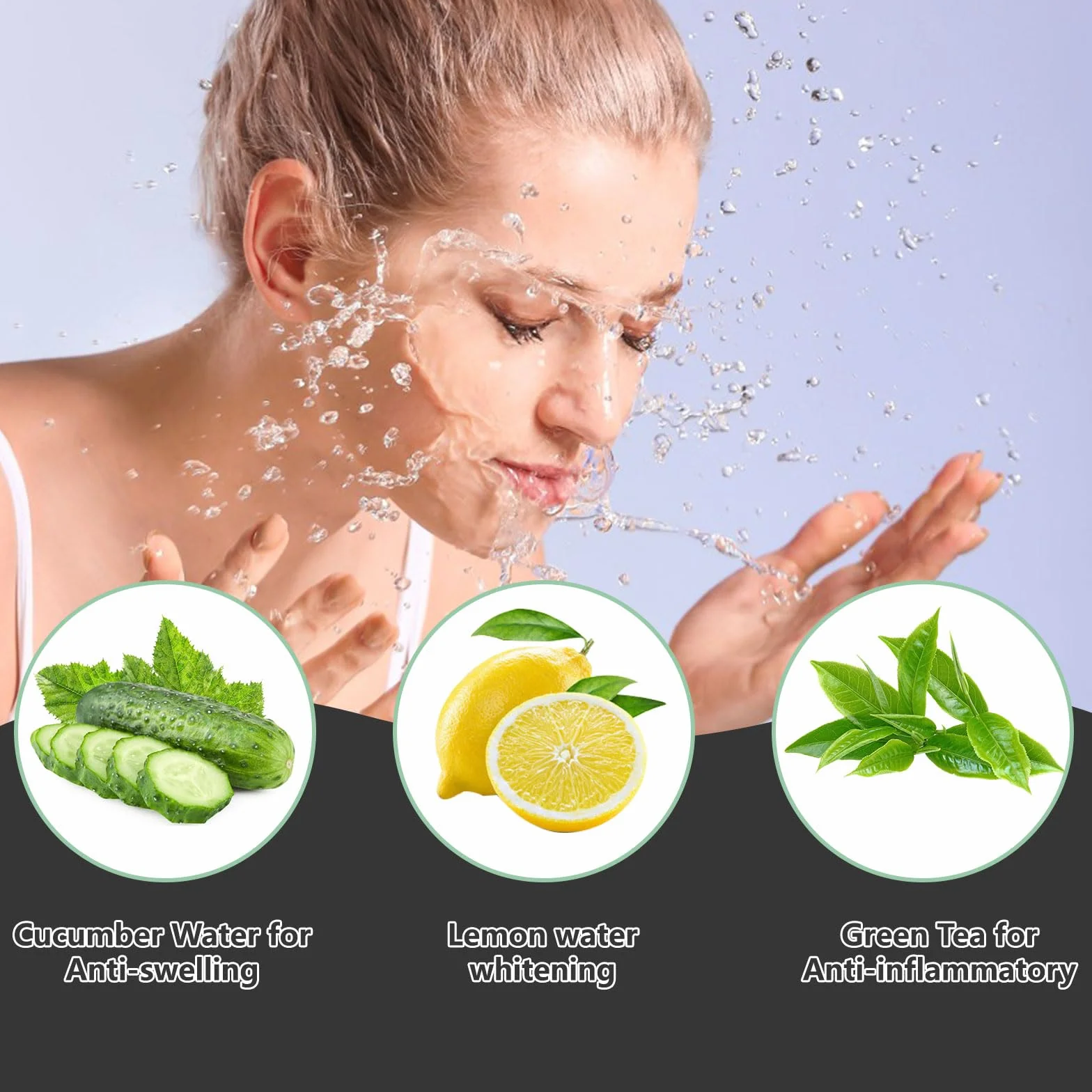 Cuenco Facial para Hielo de Silicona Plegable, Compartimento Integrado, Inmersión Facial para Tonificar Piel y Aliviar Acné (Negro)
