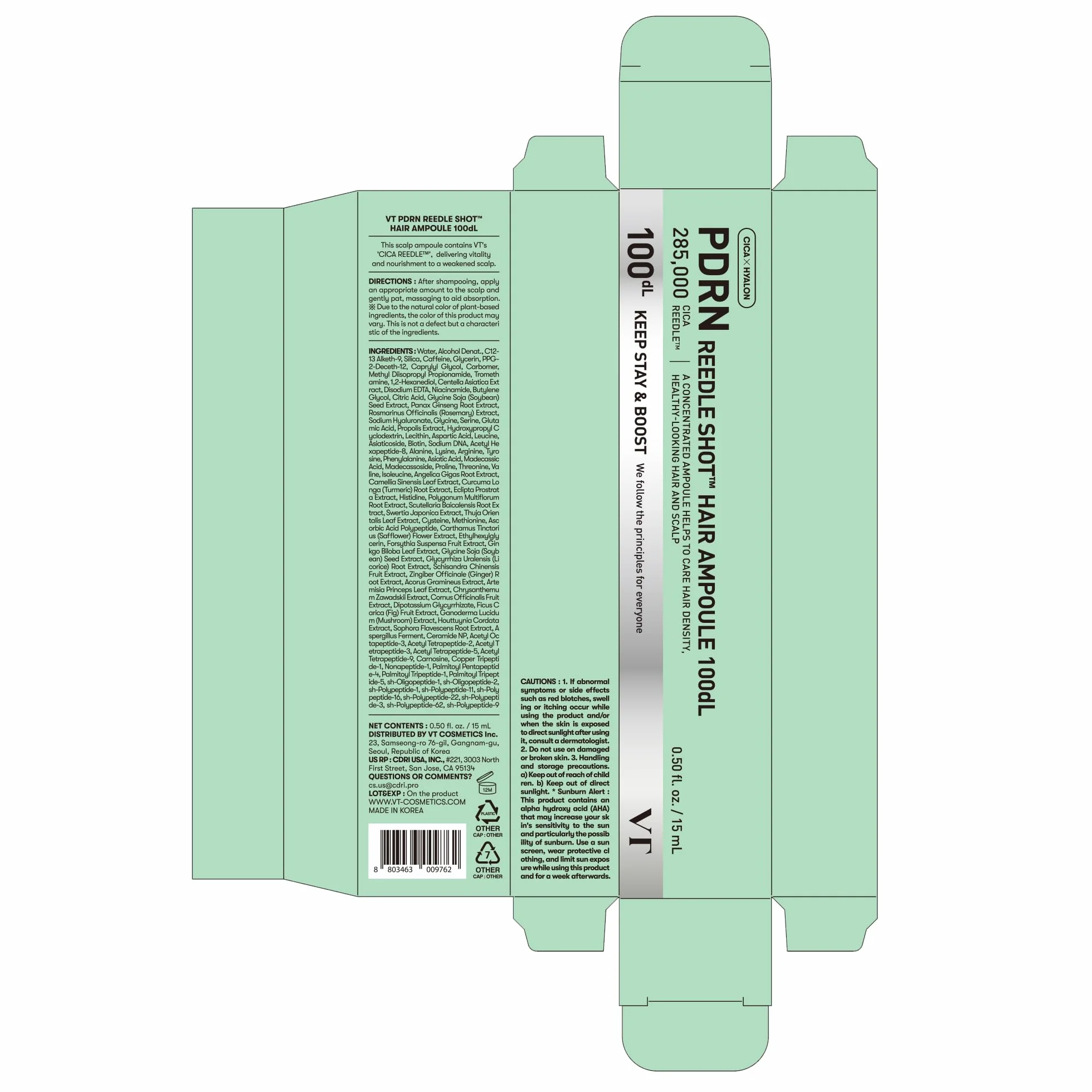 VT COSMETICS PDRN Reedle Shot Hair Ampoule 100dL – Ampolla Capilar con CICA REEDLE™ y PHYTO PDRN Panax
