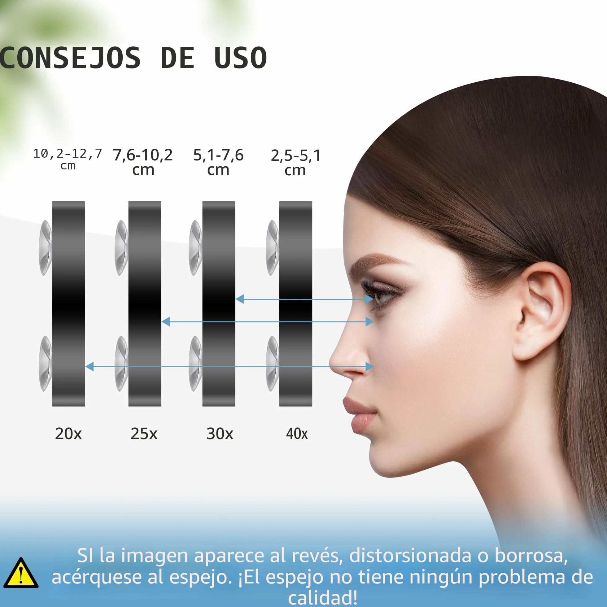 Miyadiva Espejo de aumento 40X 3.5 pulgadas redondo con ventosa pinzas acero inoxidable