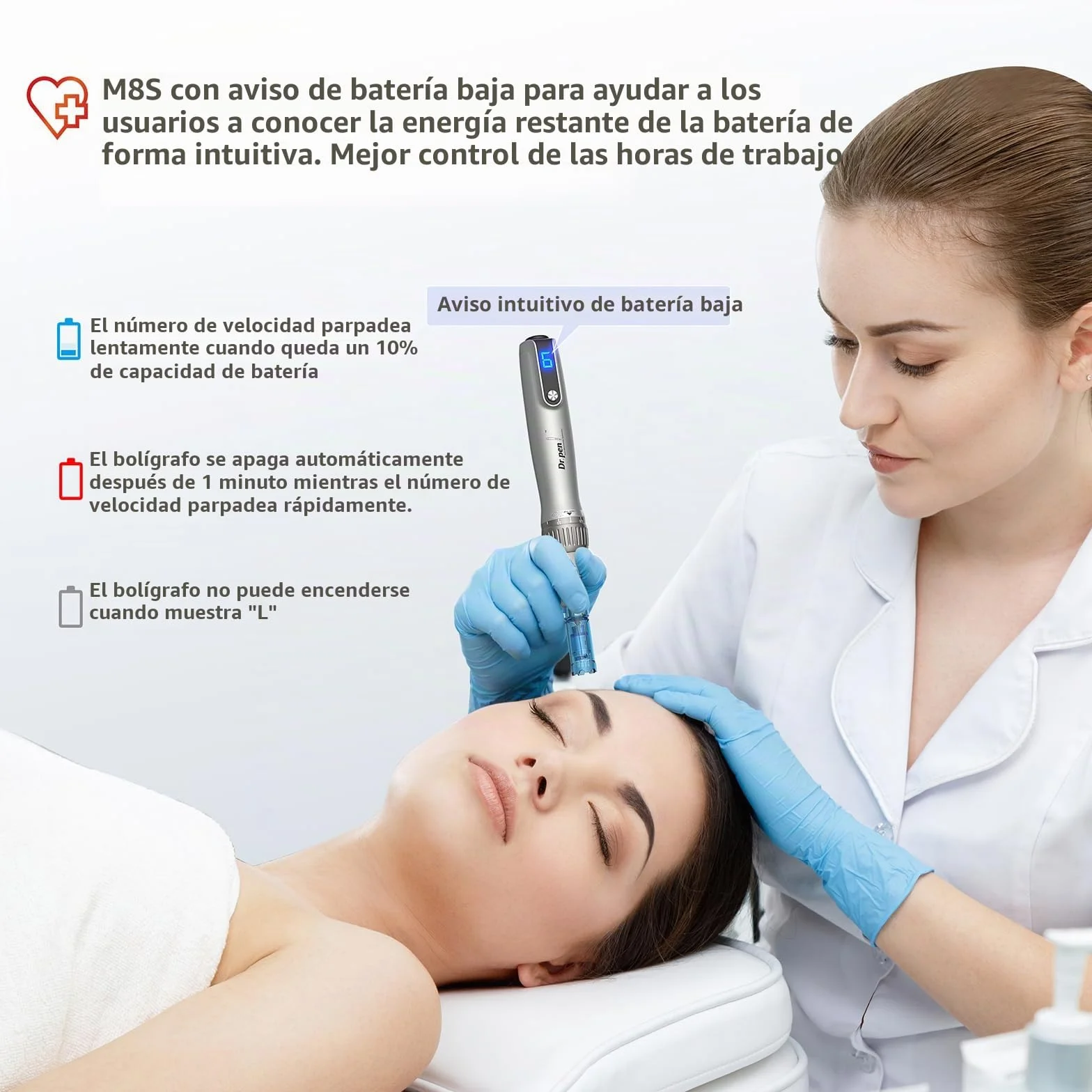 Dr.pen Microneedling M8S, Lápiz de Microneedle Inalámbrico Profesional, Máquina Recargable Ajustable con 22 Cartuchos para Arrugas, Estrías, Cicatrices de Acné y Pérdida de Cabello, Facial y Corporal