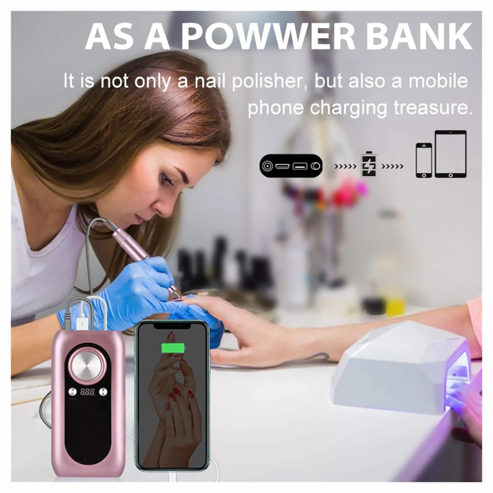Taladro eléctrico for uñas, máquina de manicura profesional de 30000RPM, aparato for manicura, Kit de pedicura, lima de uñas con herramienta cortadora de uñas(Pink-C)