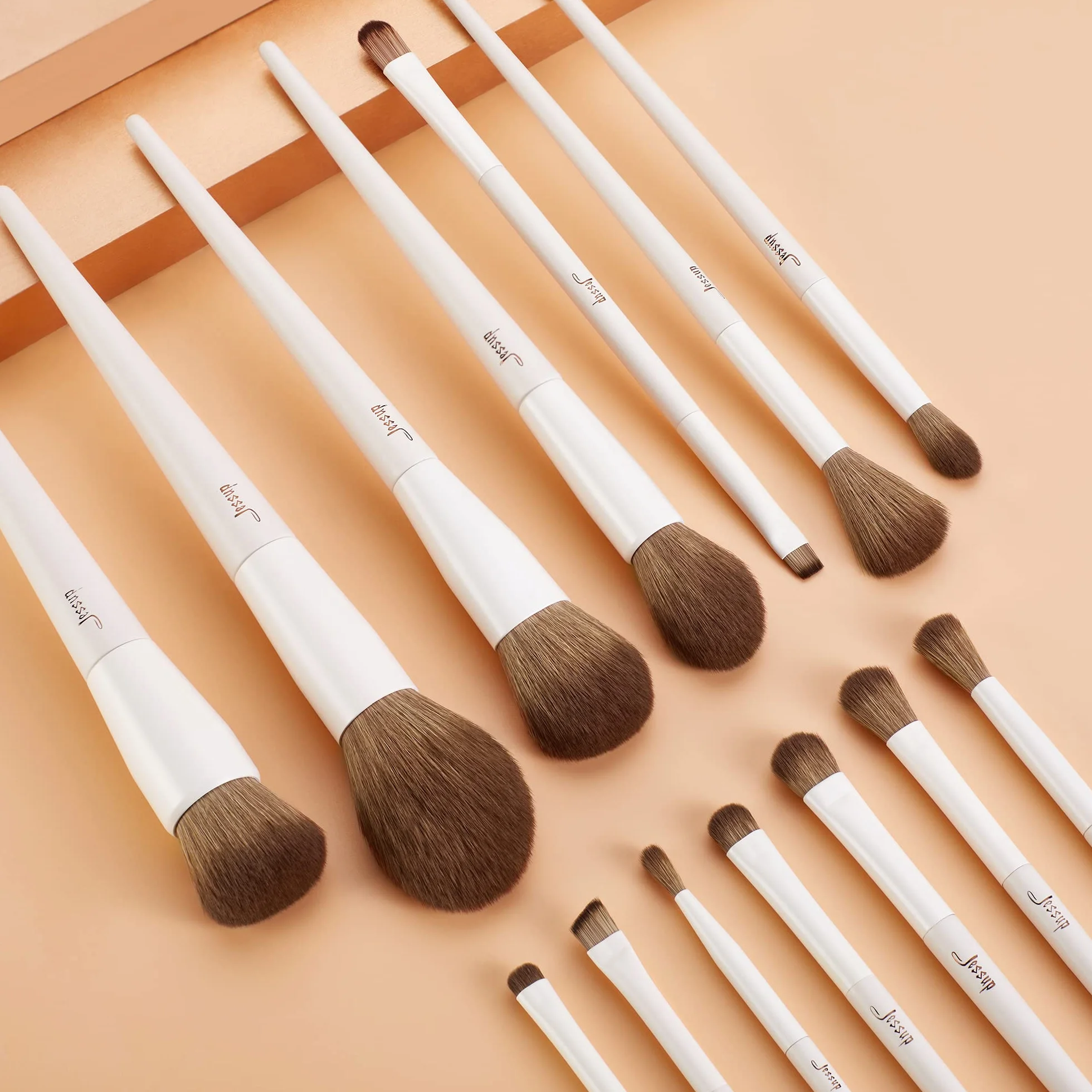 Jessup 14 Piezas Set de Brochas de Maquillaje Veganas Base en Polvo Sombra de Ojos Mezcla Corrector