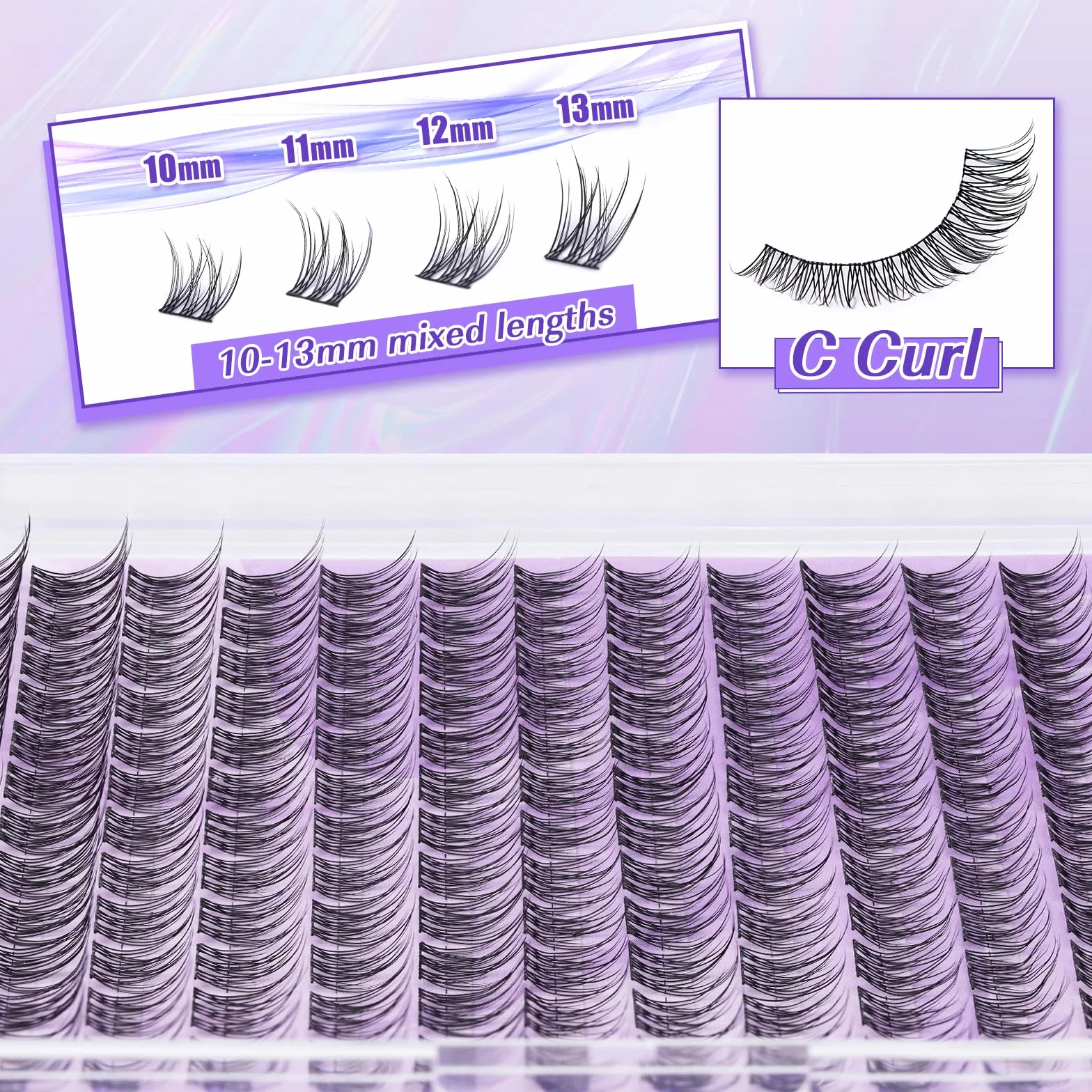 LZM Pestañas Postizas C Curl 10-13mm Naturales Banda Delgada Extensiones