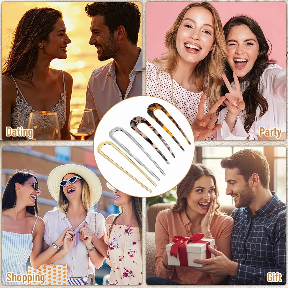 Aucuu Pinzas Francesas para el Cabello en Forma de U, 4pc Horquillas Francesas para Mujer