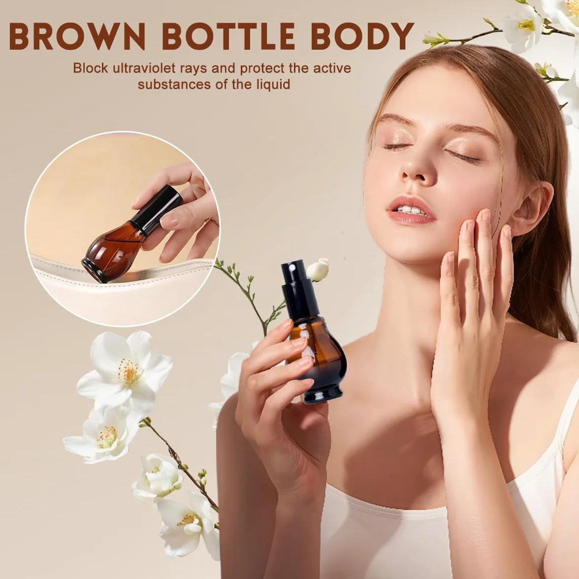 UPSTORE 2 botellas de cristal ámbar de 100 ml con dispensador de bomba de viaje con bomba negra para aceites esenciales, base, crema, champú, 2 unidades