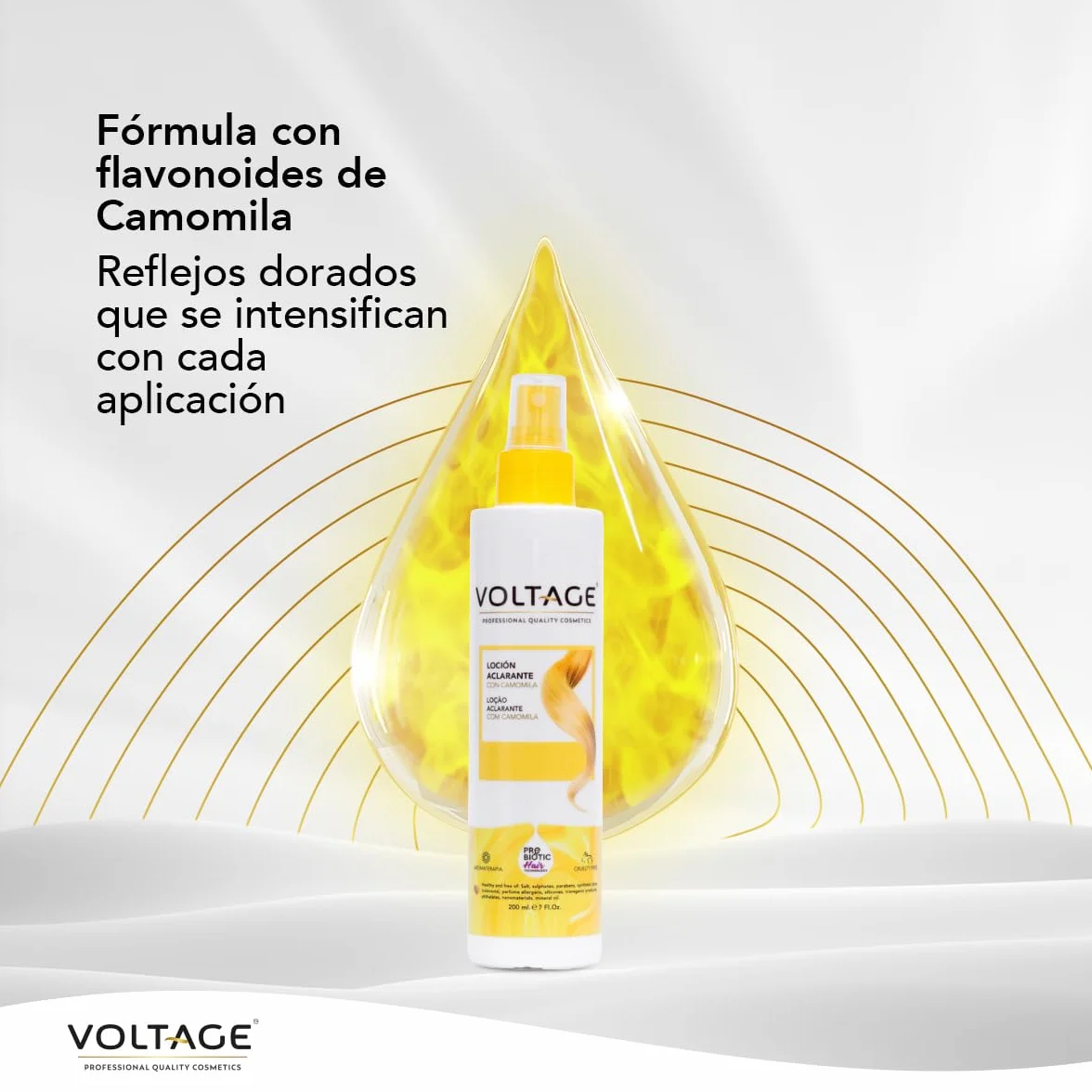 Voltage Cosmetics Aclarante con Camomila Rubio Natural Progresivo 200 ml Prebiotic Hair Technology Cabellos Naturales Sin Sulfatos