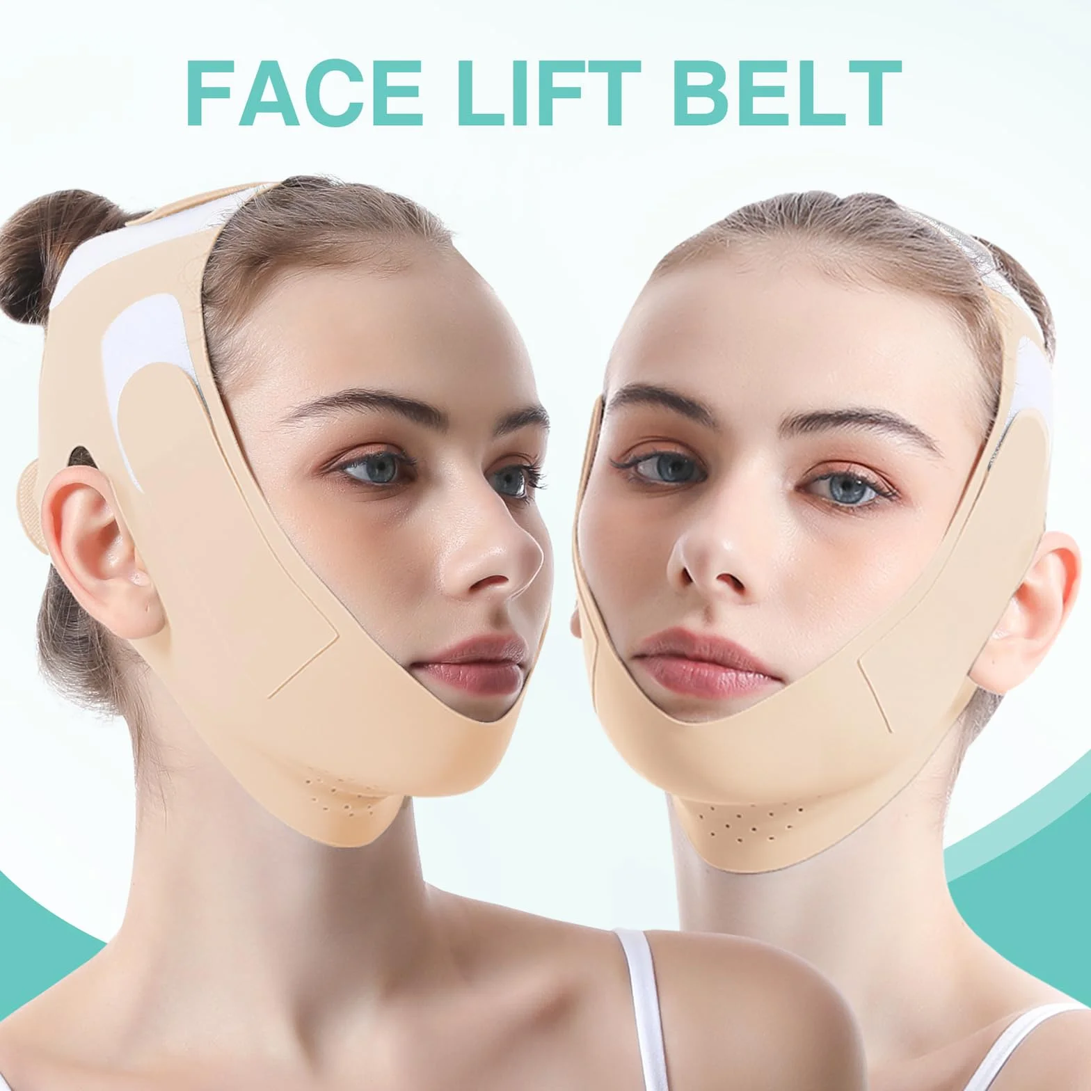 Mascarilla V-Line Mentón Ice-Cool Reductor Papada Reutilizable Banda Lifting Facial Definir Mandíbula Reafirmar Rostro Beige
