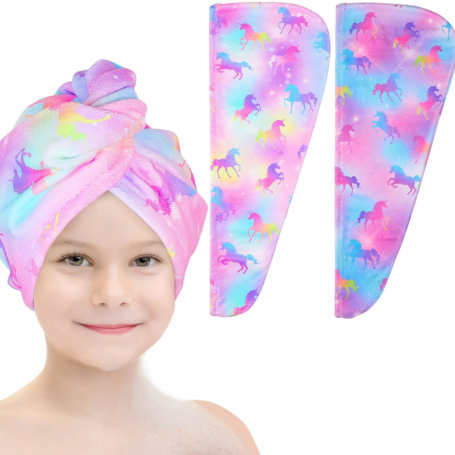 Toallas para el Cabello de Microfibra, 2 Piezas, Súper Absorbente, Turbante de Secado Rápido con Botón