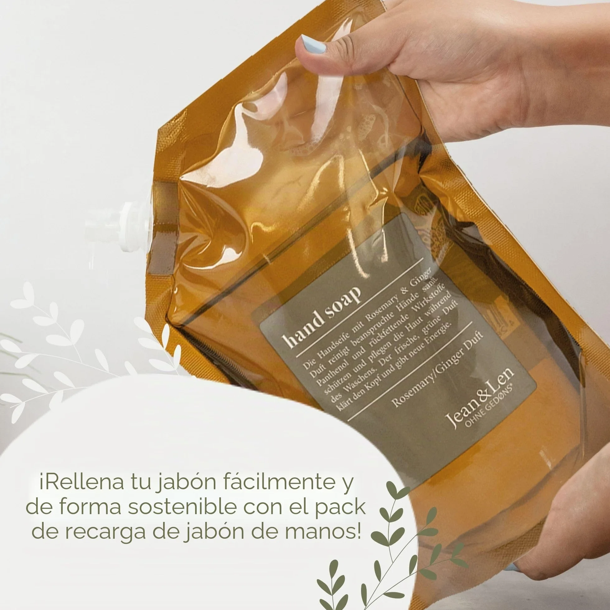 Jean & Len Jabón de manos Rosemary & Ginger 250 ml dosificador recargable