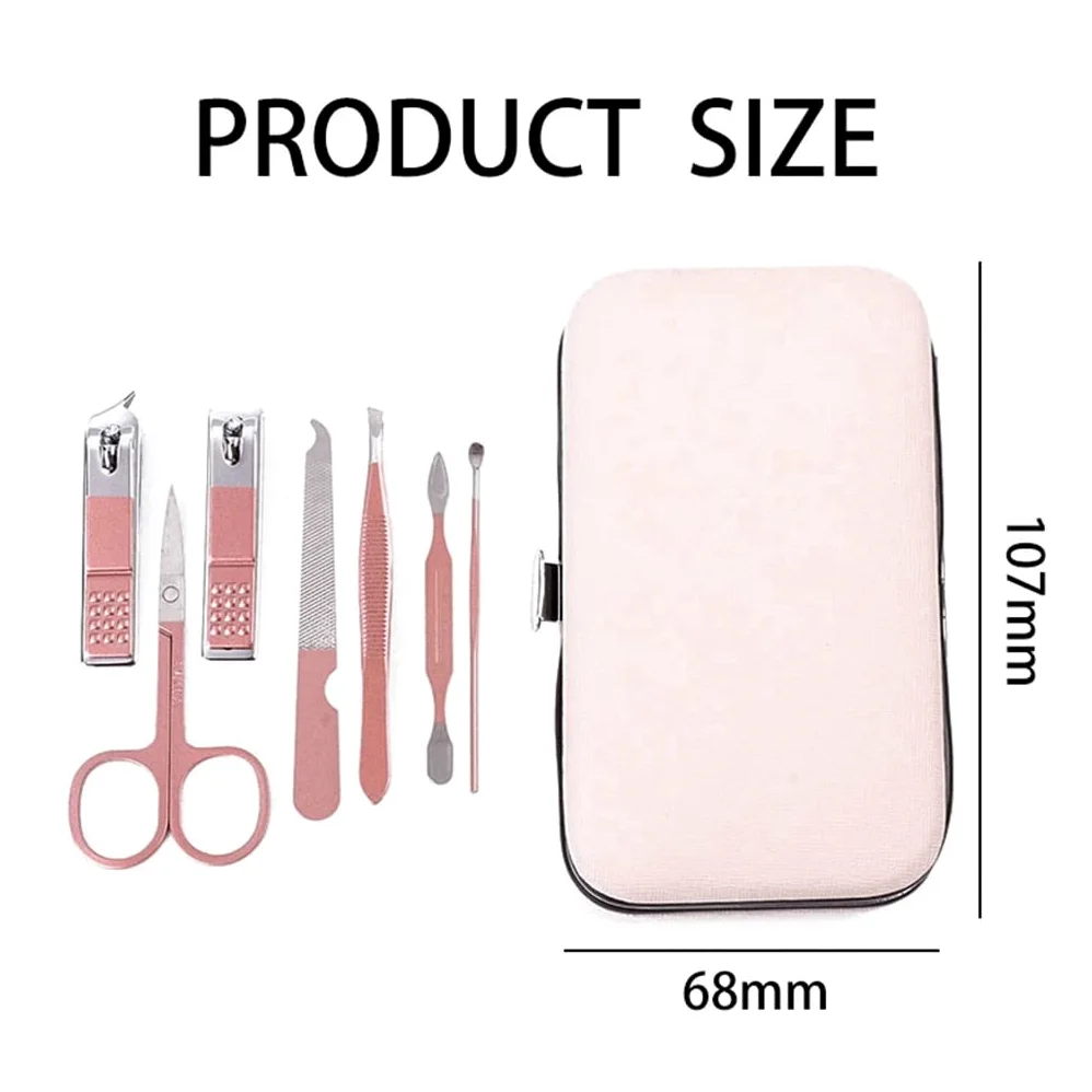 Juego de cortaúñas, herramientas de manicura profesional, kit de arte de uñas de acero inoxidable con estuche de viaje, 7 piezas