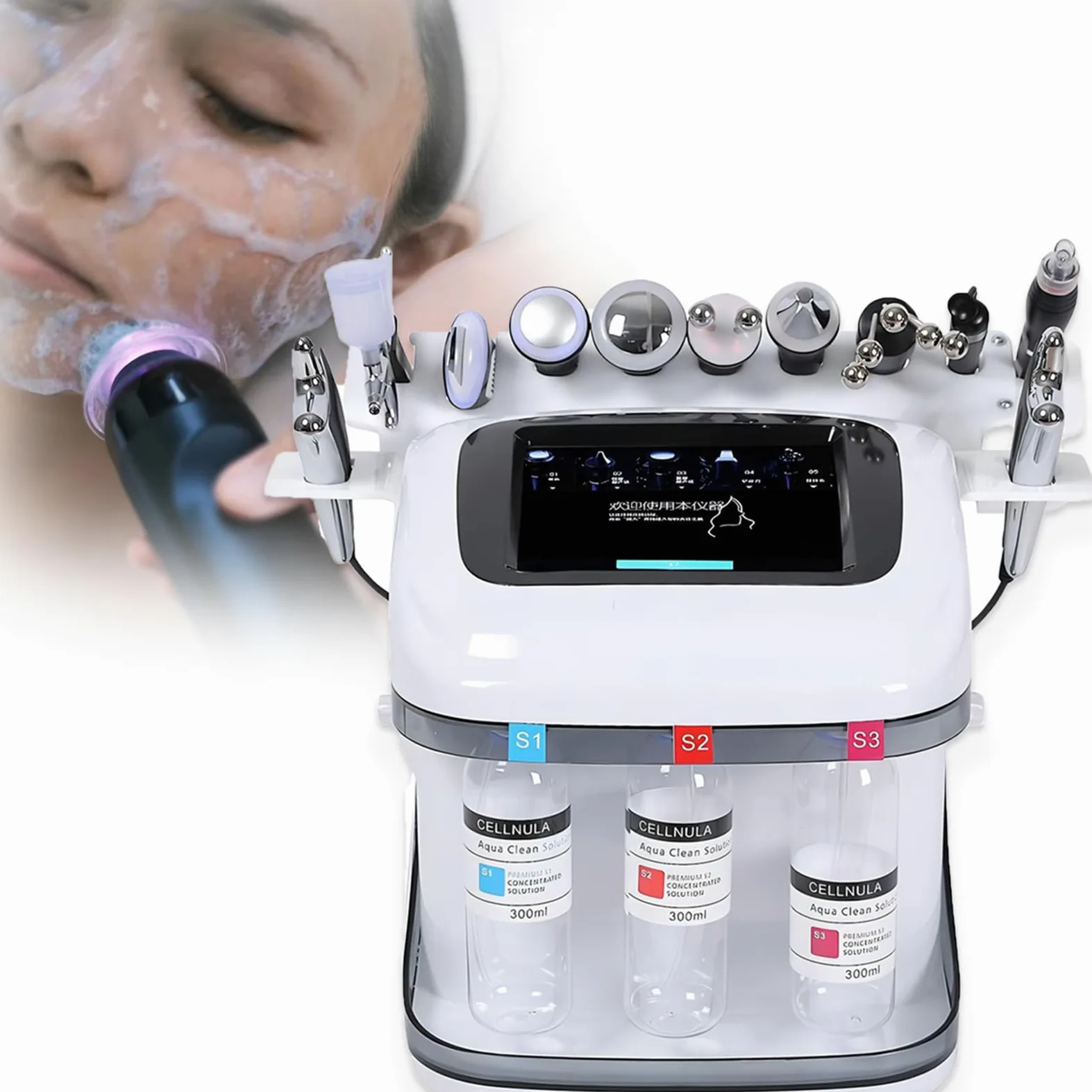10 en 1 Máquina de Belleza con Hidrógeno, Equipo de Cuidado Facial, 10 Puntas Multifunción: Desde Limpieza Profunda hasta Reducción de Arrugas, Pantalla LED, Refuerzo de Barrera Cutánea