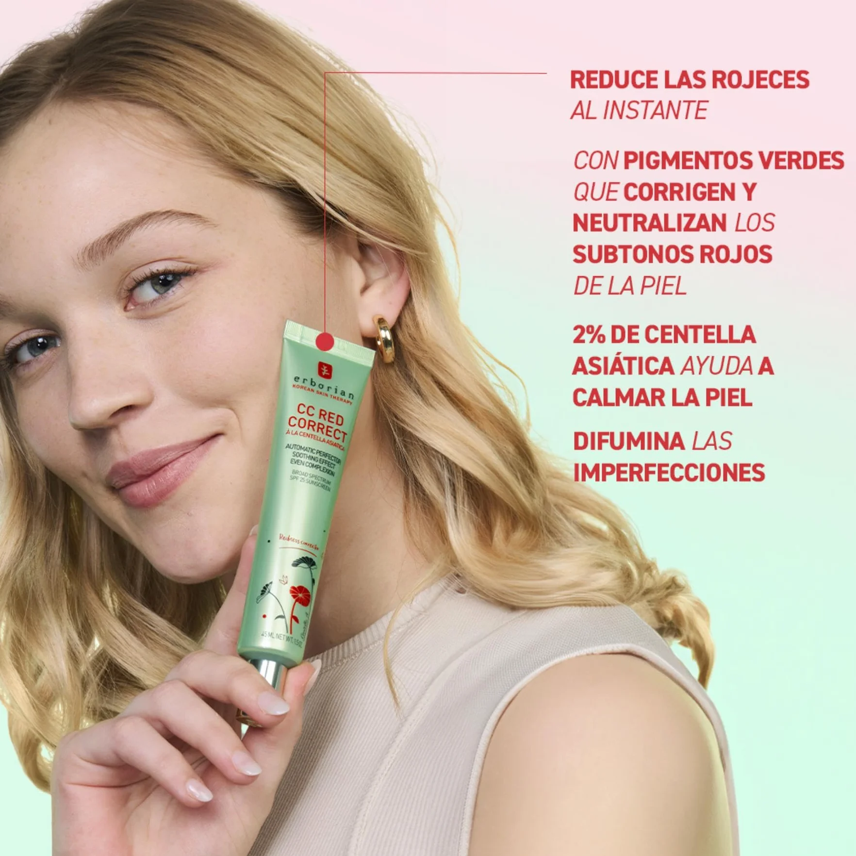 Erborian CC Red Correct Crema Tinte Antirojeces SPF 25 Tratamiento Cosmético Coreano