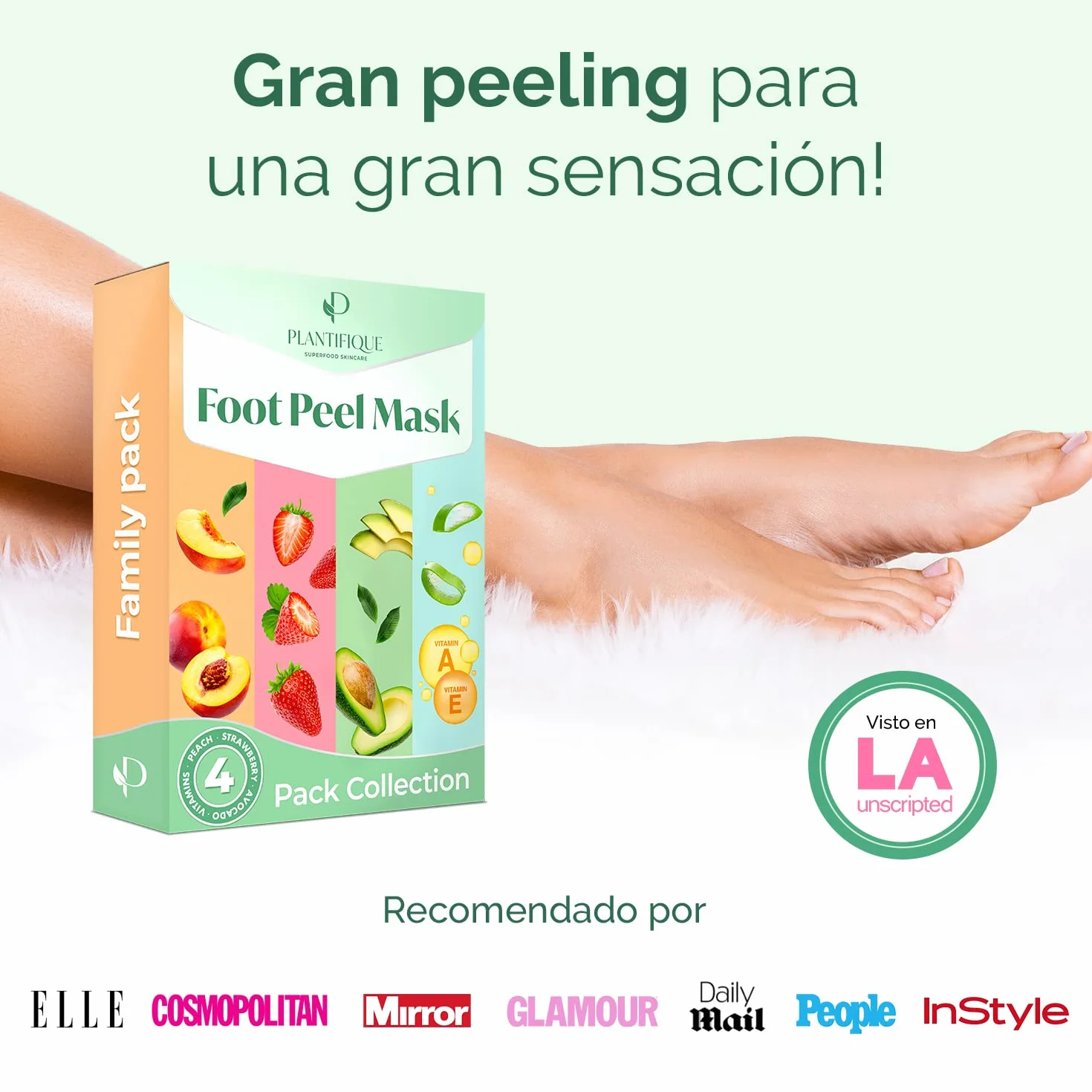PLANTIFIQUE Calcetines Exfoliantes de Pies 4 Combo Pack Mascarillas Peeling Callos Eliminar Pedicura Profesional