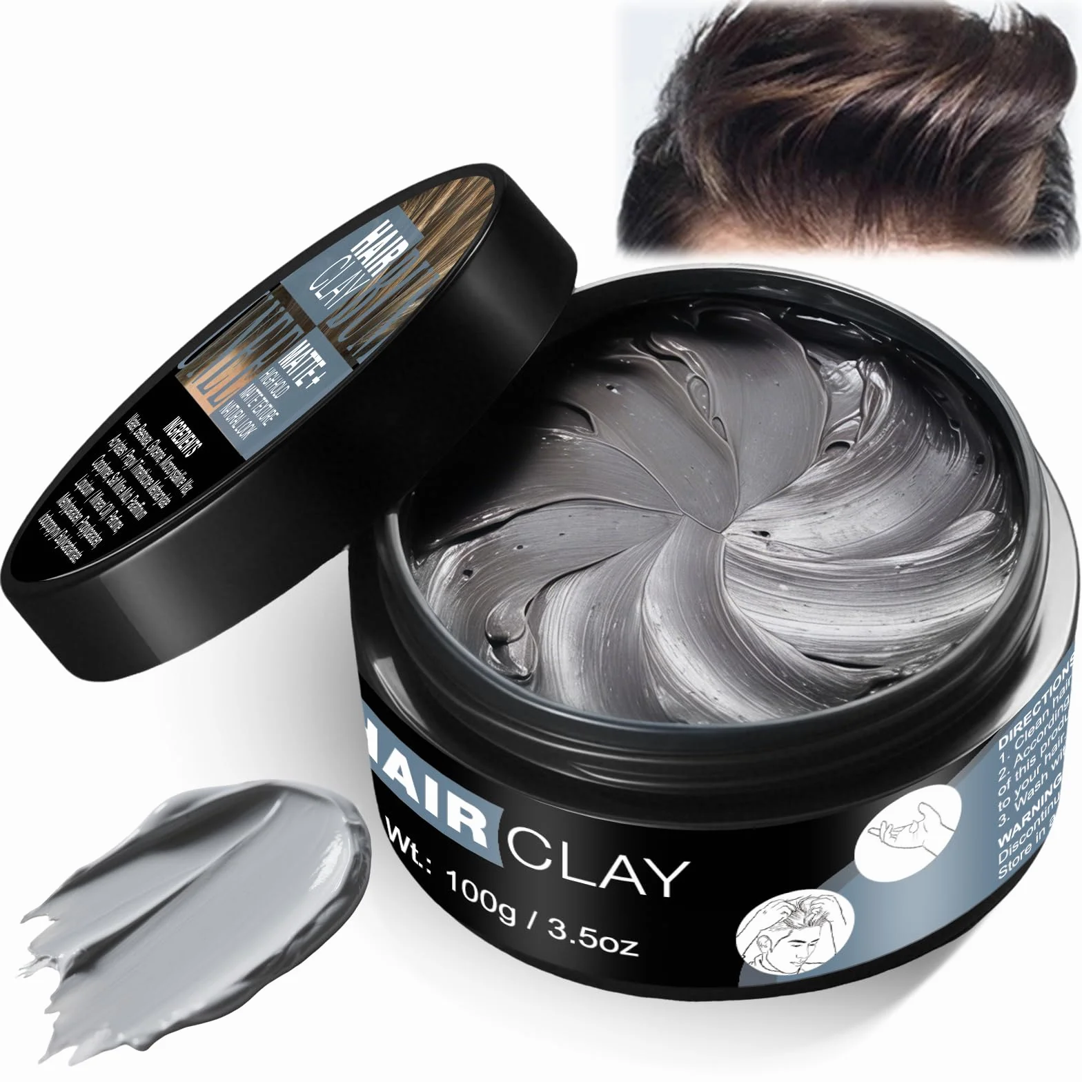 Arcilla para el Cabello para Hombres, Matte Clay Cera Pelo Hombre, Pasta de Peinado Mate, Pomada Fijación Media Alta con Acabado Mate
