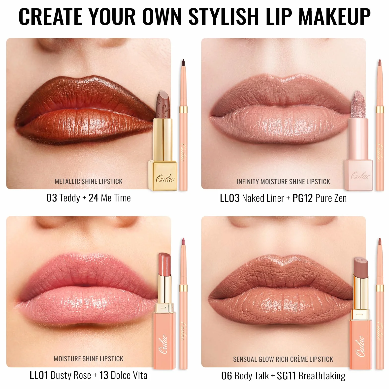 OULAC Lip Liner Dusty Rose Waterproof 24H Longwear Matte Vegan (L01)