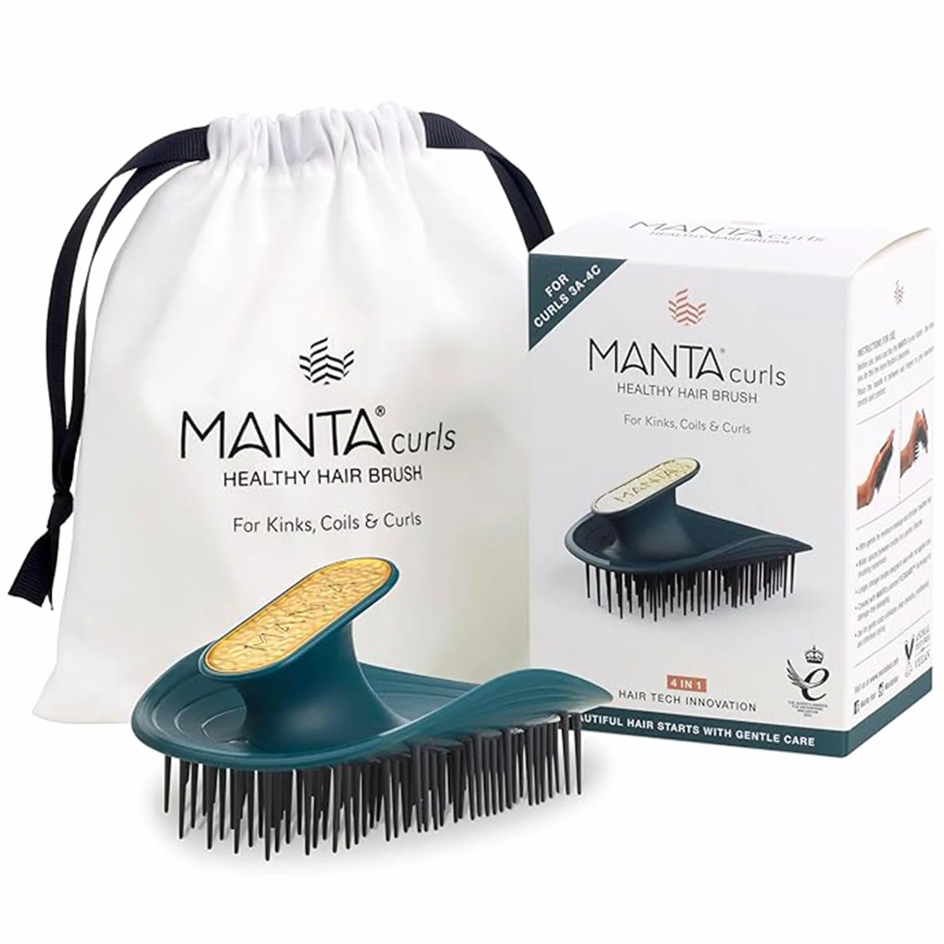 Manta Curls - Cepillo de pelo antiroturas, cepillo desenredante para cabello rizado y afro, cepillo suave húmedo y seco para mujeres, verde azulado suave