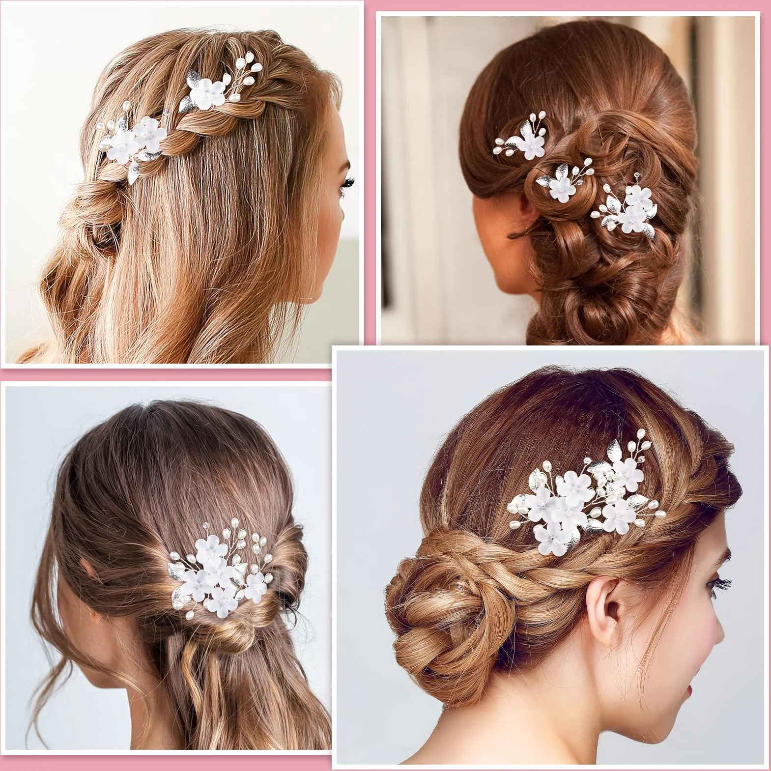 MELLIEX 5 Piezas Horquillas para el Pelo Boda Perlas Artificiales Flor Tocados Novia Accesorios Plata