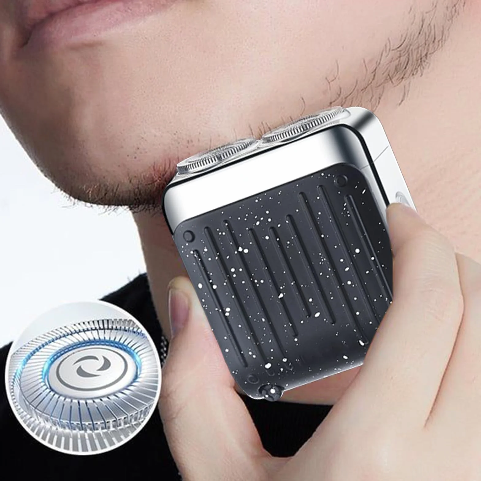 Mini Carga Eléctrica USB Afeitadora Barba Doble Anillo LED Portátil Húmedo Seco