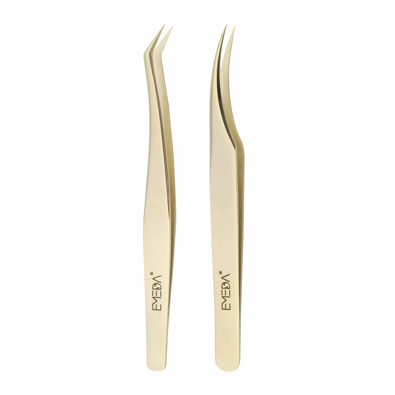Pinzas de pestañas EMEDA profesionales doradas precisión 2 piezas juego extensiones 3D 6D Volume