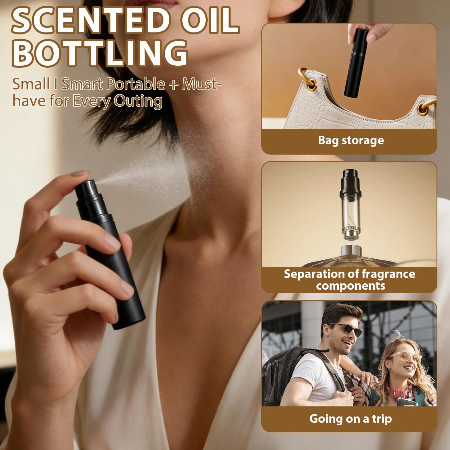 Atomizador Perfume Recargable Aluminio 5ml Mini Pulverizador Portátil Viaje Botella Spray Colonia Rellenable Negro