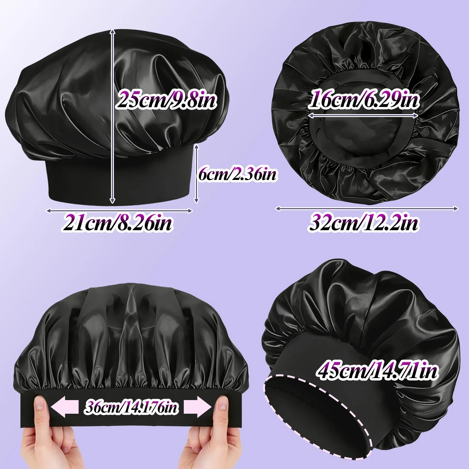 Gorro de Seda para Dormir 2 Piezas Gorros de Satén para el Cabello Antifrizz Negro Plateado