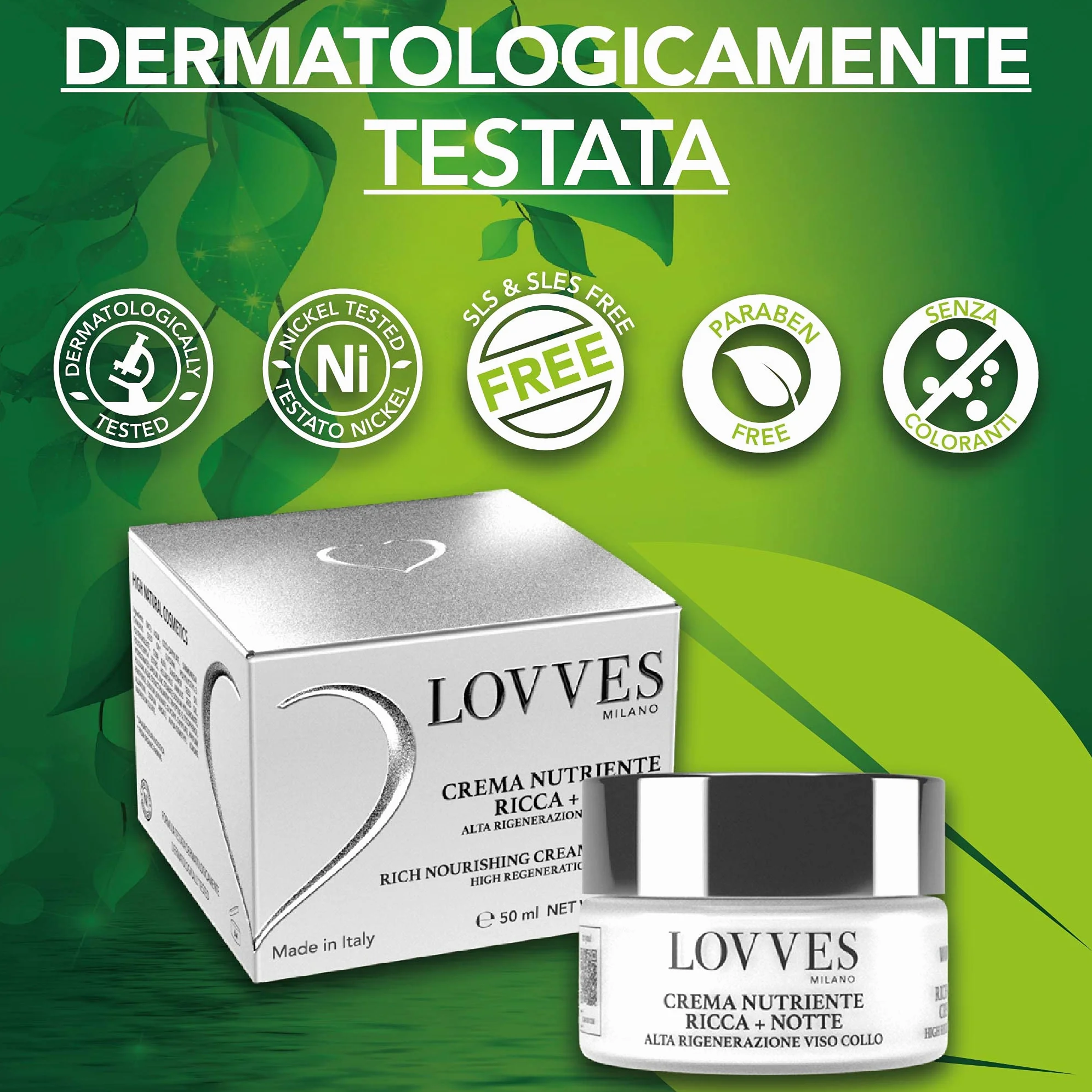 LOVVES Crema Facial Rica Nutritiva, para Día y Noche, Alta Cosmética Natural, Antiarrugas, Favorece la Producción de Colágeno, Hidratante, Regeneración Rostro Cuello,Tarro Cristal 50 ml