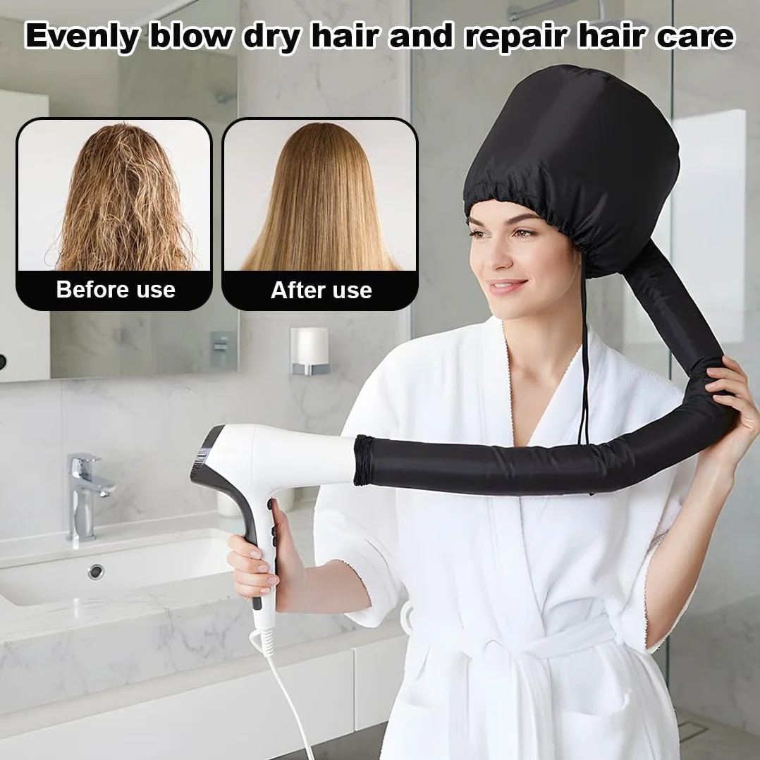 Secador de Pelo Portátil con Gorro Térmico Profesional para Rizos, Difusor de Viaje (Negro)