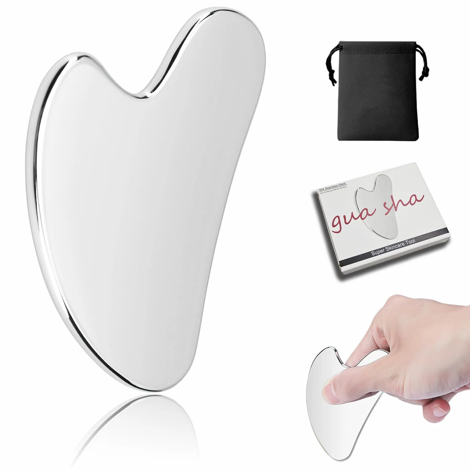 Gua Sha Acero Inoxidable, Herramienta GuaSha Facial, Rascador de Masaje para Drenaje Linfático
