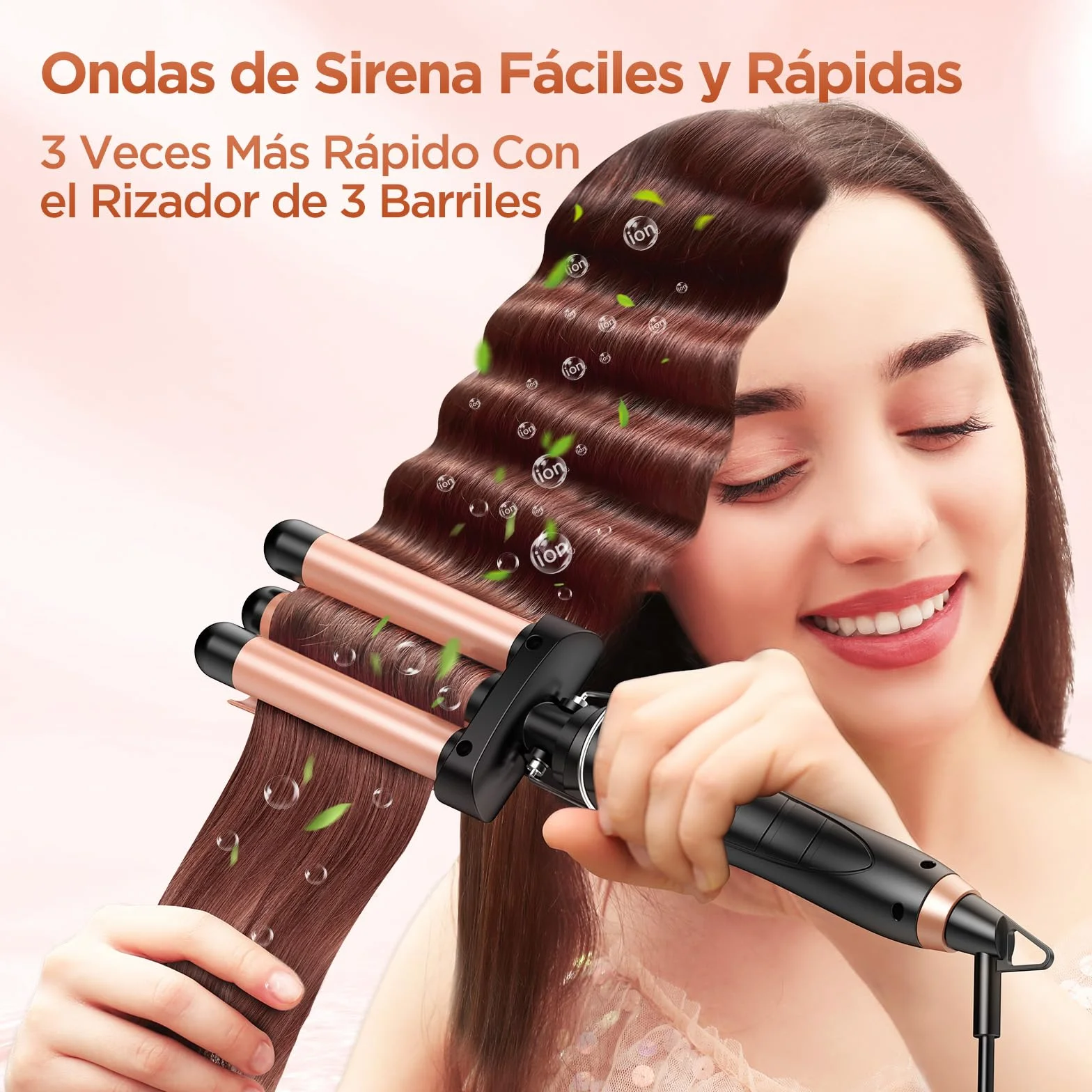 BESTOPE Rizador de Pelo 5 en 1 Plancha Ondas Temperatura Regulable Cerámica Calentamiento Rápido 3 Barriles